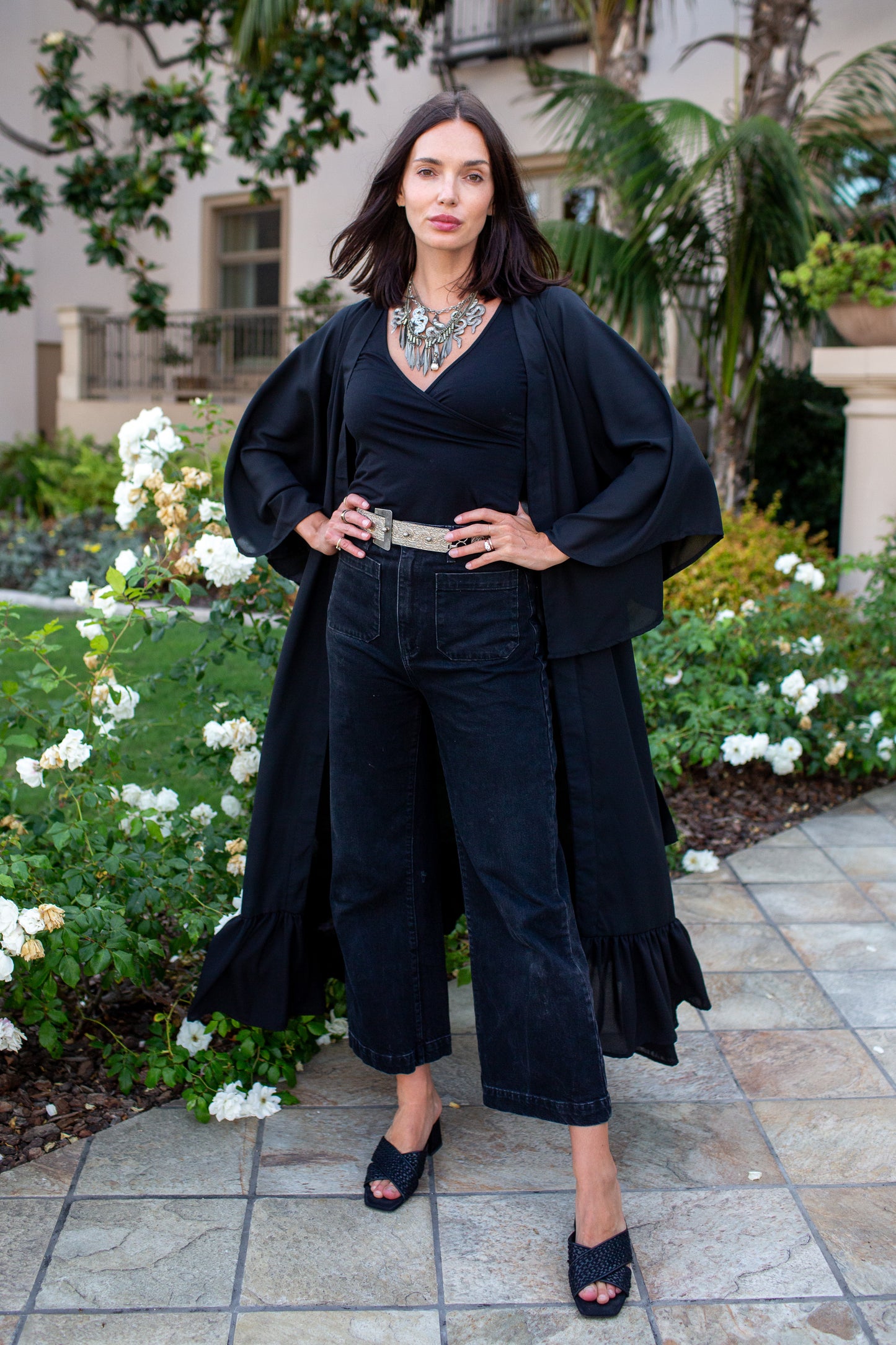 Janys Scarf Sleeve Kimono In Raven