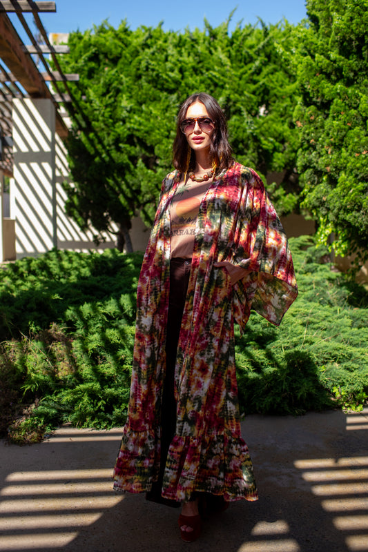 Janys Scarf Sleeve Kimono In Summer Moss