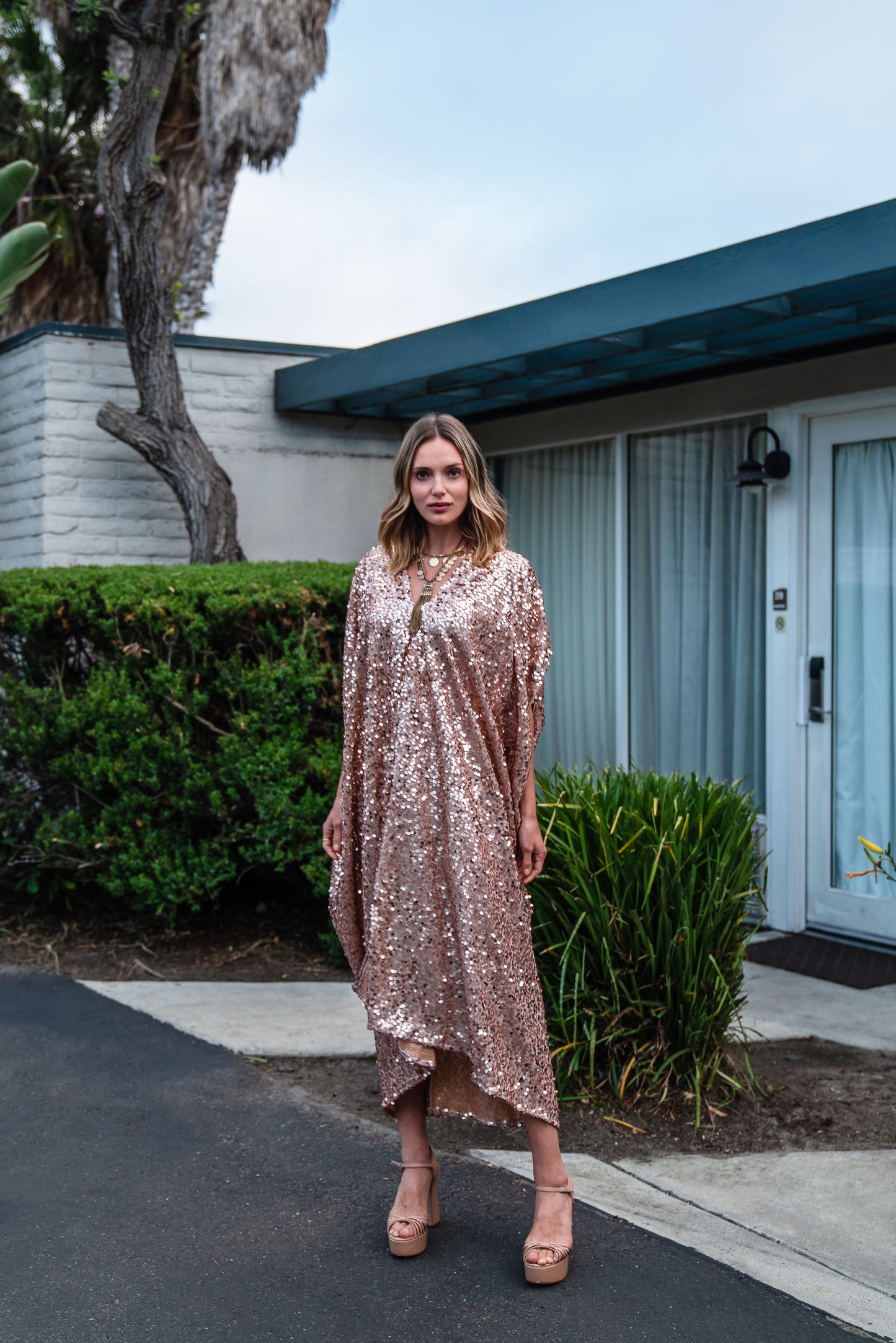 Disco Rose Sequin Caftan Kaftan Dress
