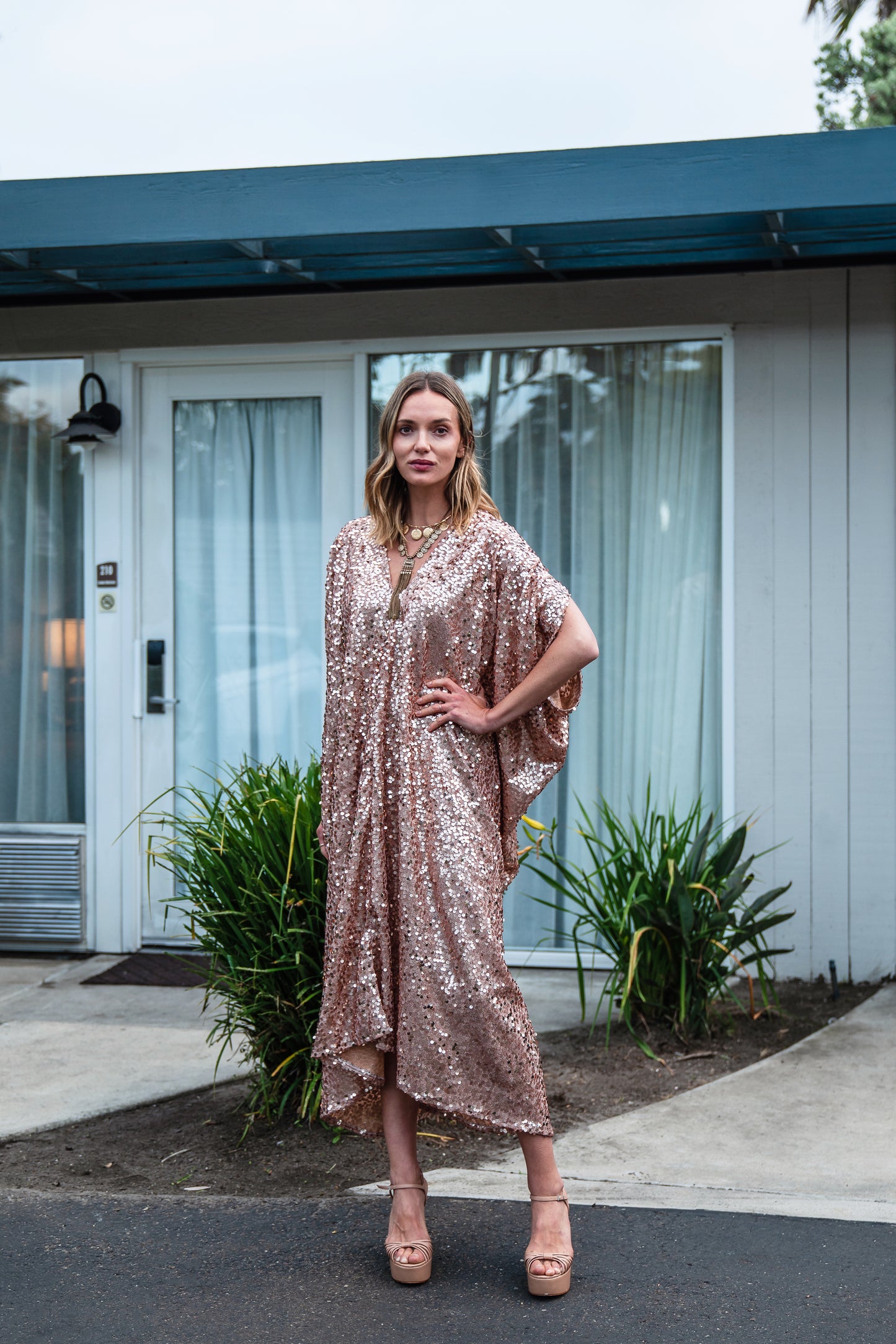 Disco Rose Sequin Caftan Kaftan Dress