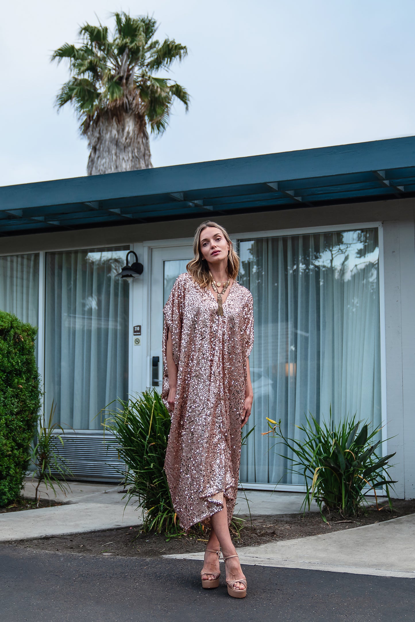 Disco Rose Sequin Caftan Kaftan Dress