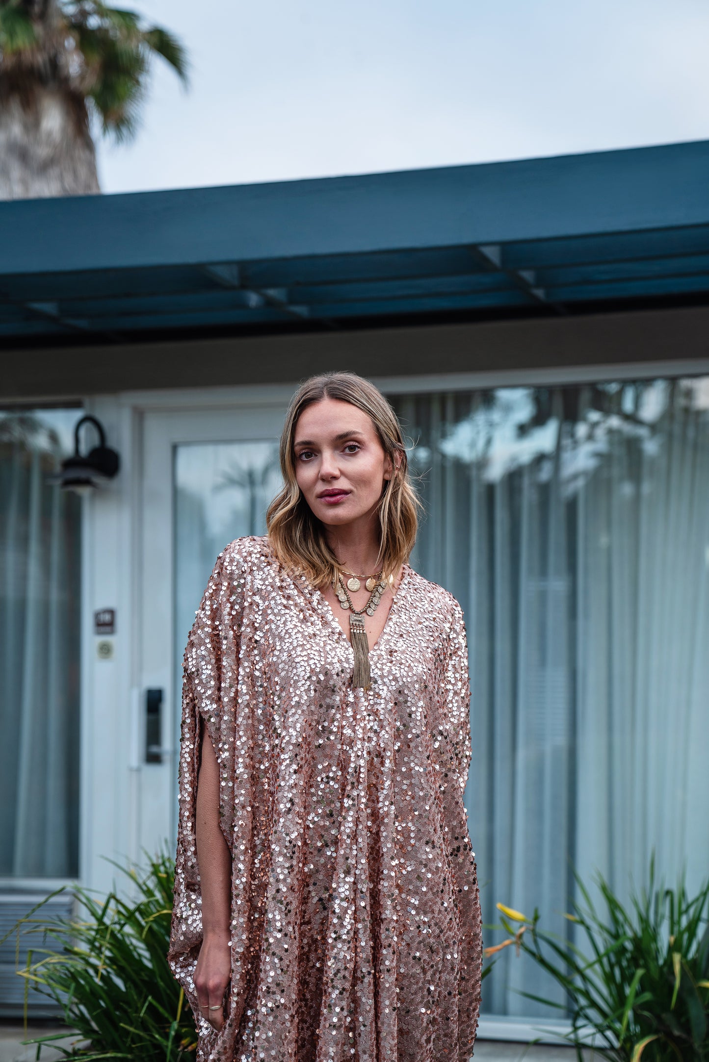 Disco Rose Sequin Caftan Kaftan Dress