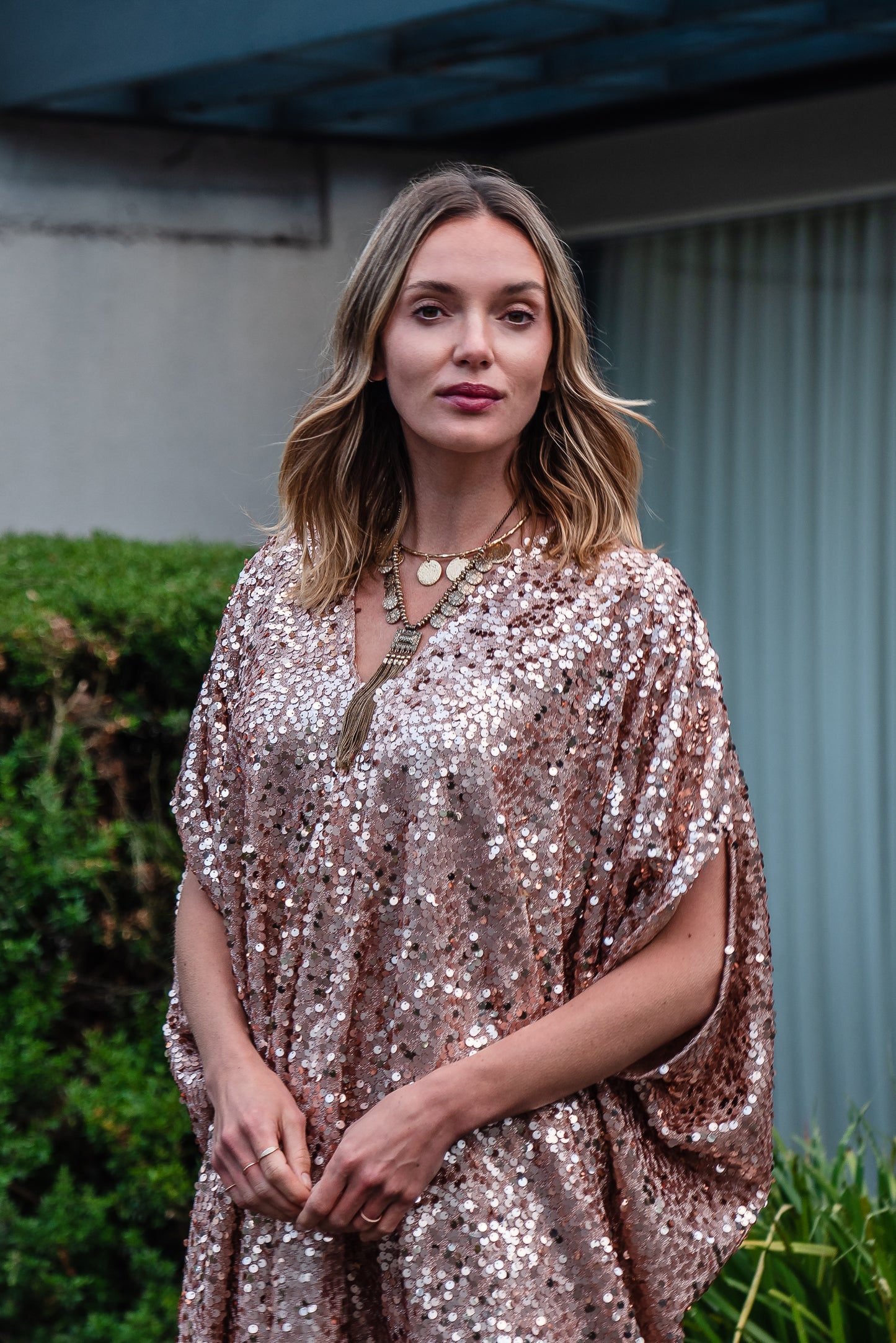Disco Rose Sequin Caftan Kaftan Dress
