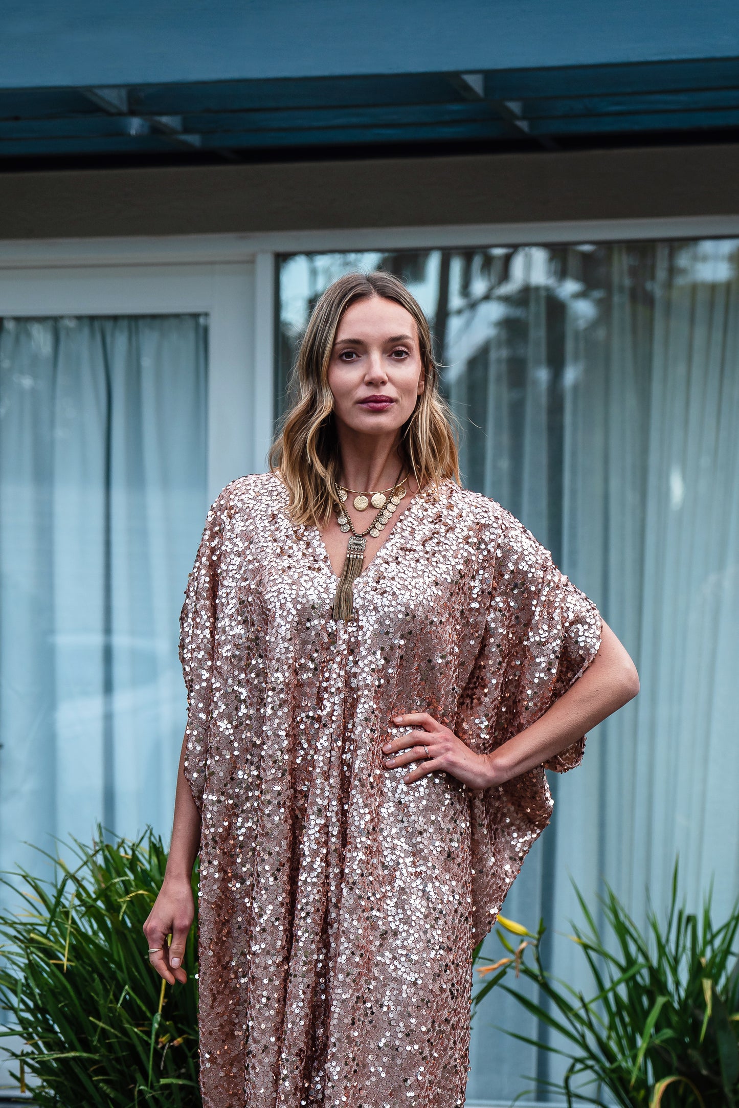 Disco Rose Sequin Caftan Kaftan Dress