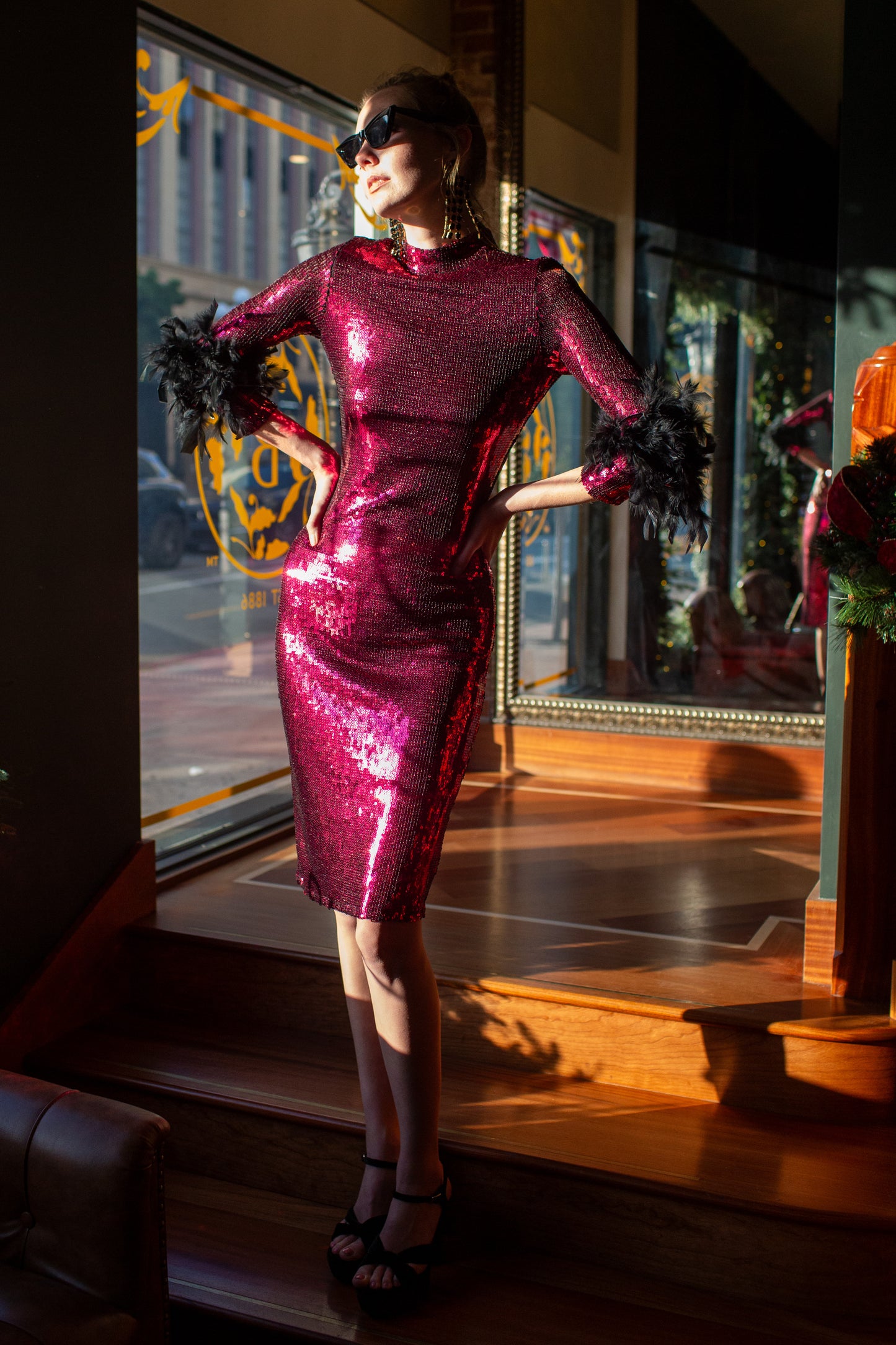 Julianne Dress in Black Cherry Sequin