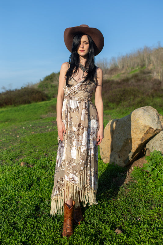 Laurenia Fringe Faux Wrap Dress (Pre-Order)