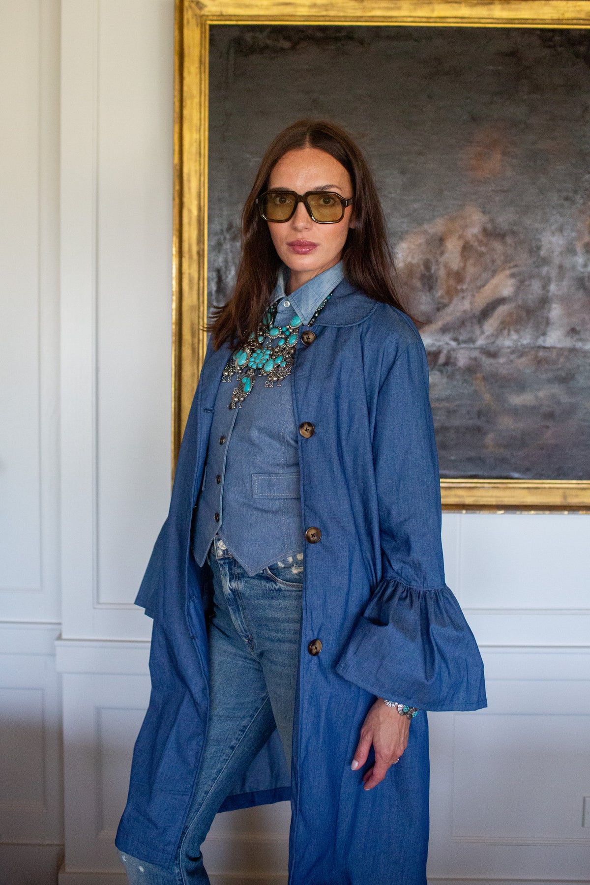 Cordelia Driving Coat in Chambray PRE-ORDER