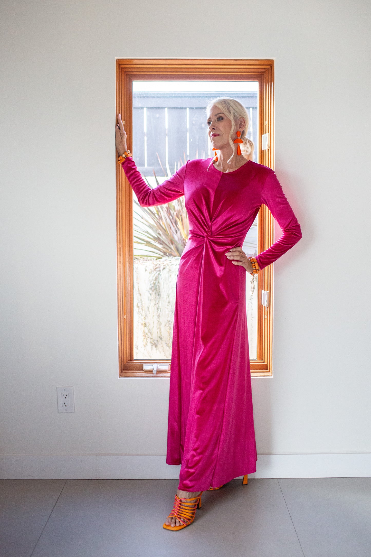 Magenta Velvet Knot Dress