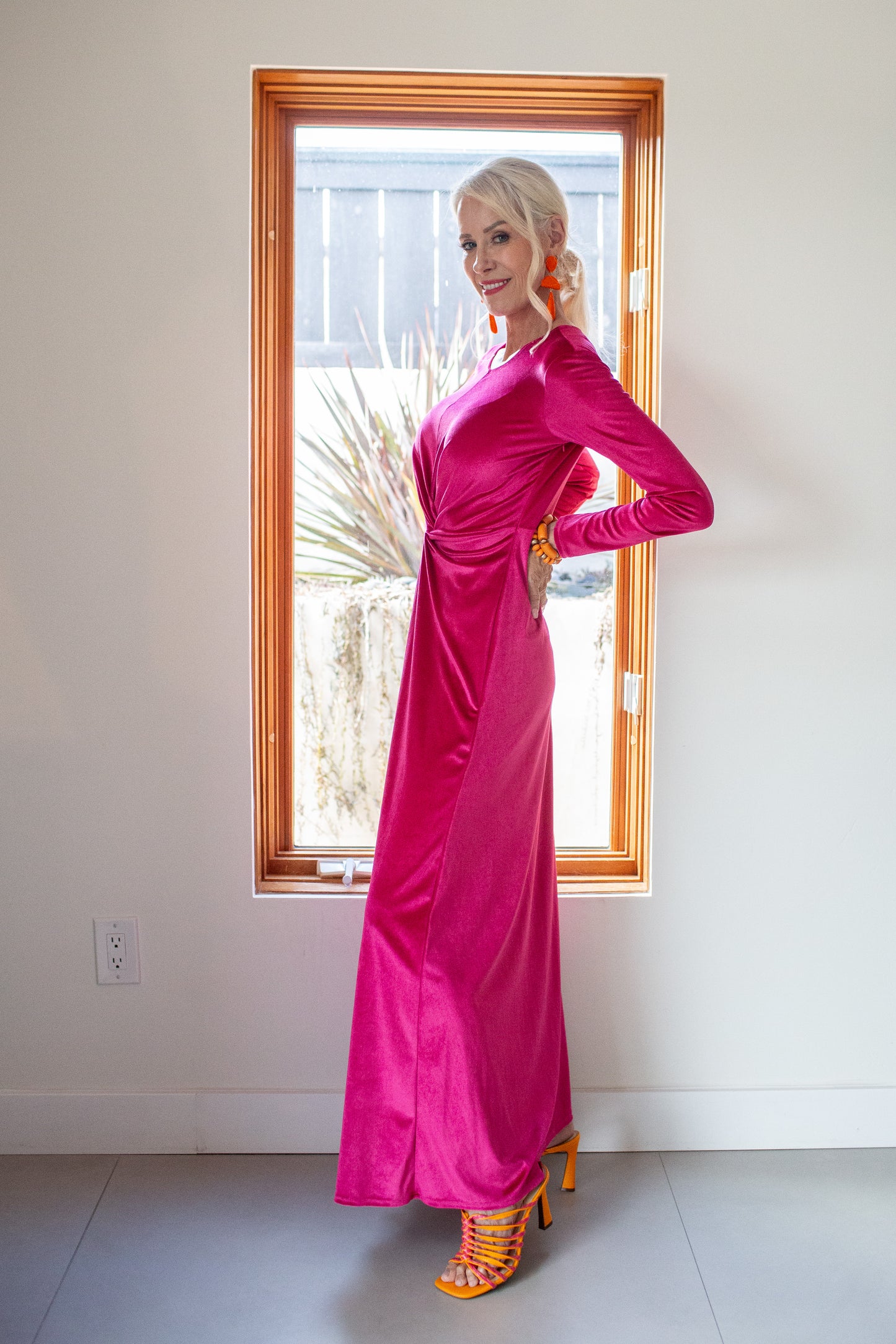 Magenta Velvet Knot Dress