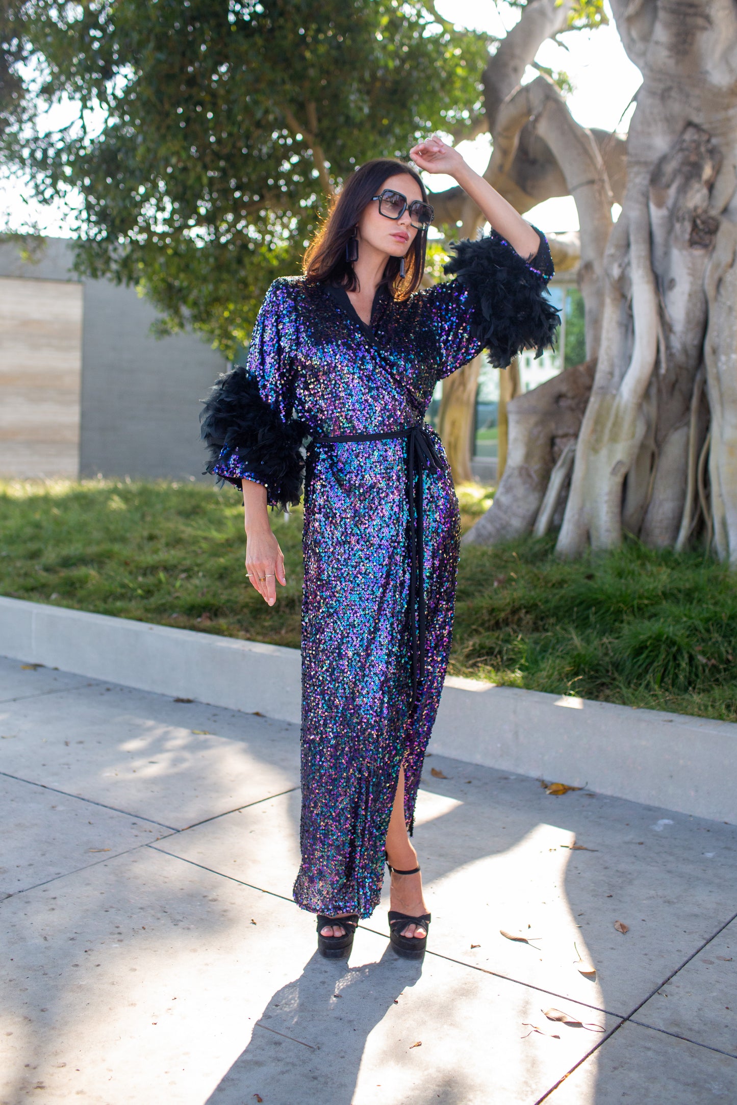 Marlene Wrap Dress in Black Amethyst