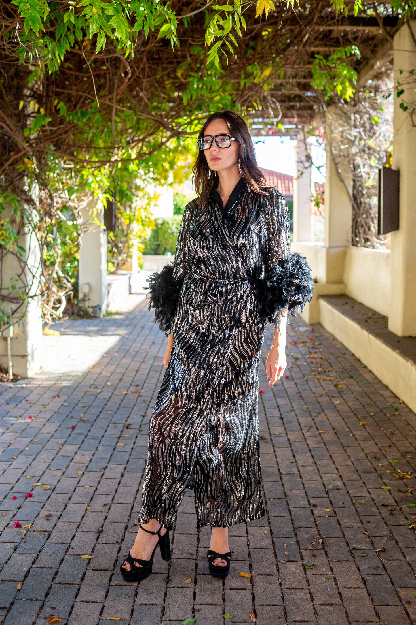 Marlene Wrap Dress in Champagne Noir