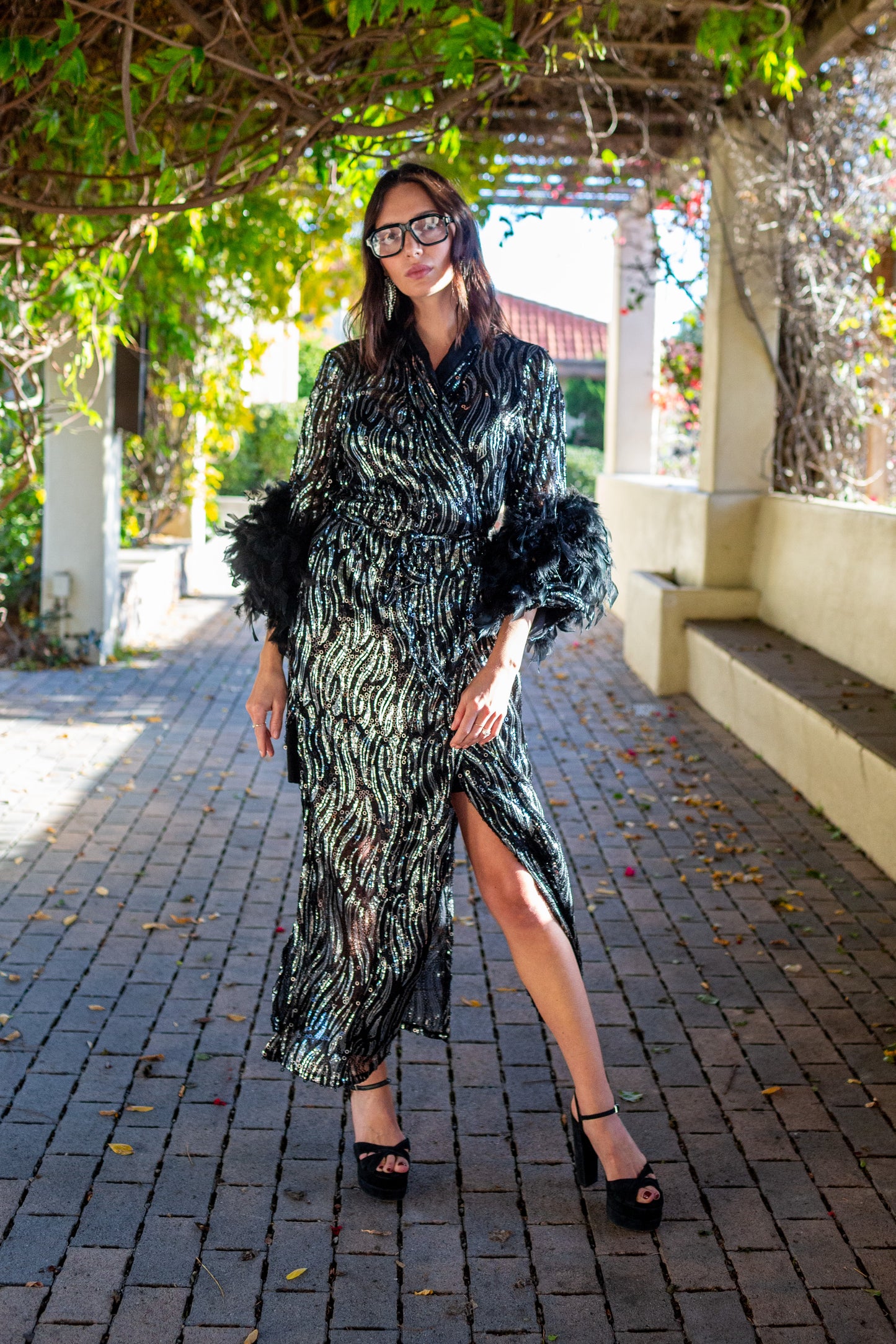 Marlene Wrap Dress in Champagne Noir