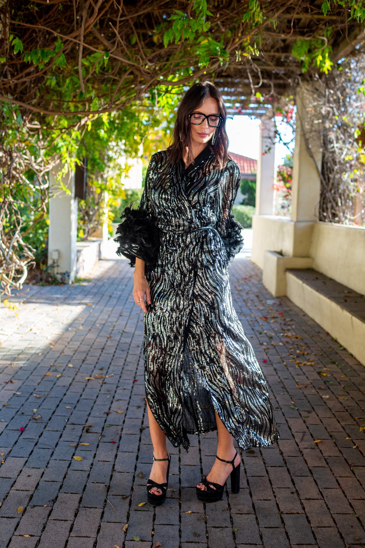 Marlene Wrap Dress in Champagne Noir