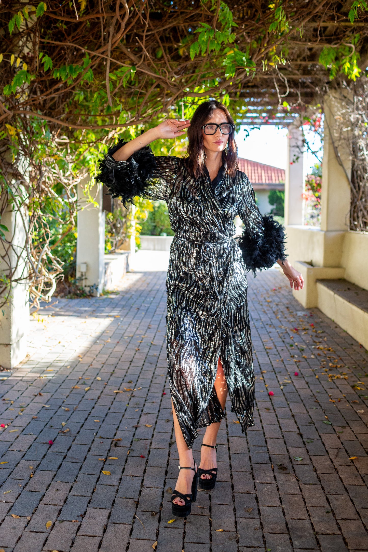 Marlene Wrap Dress in Champagne Noir