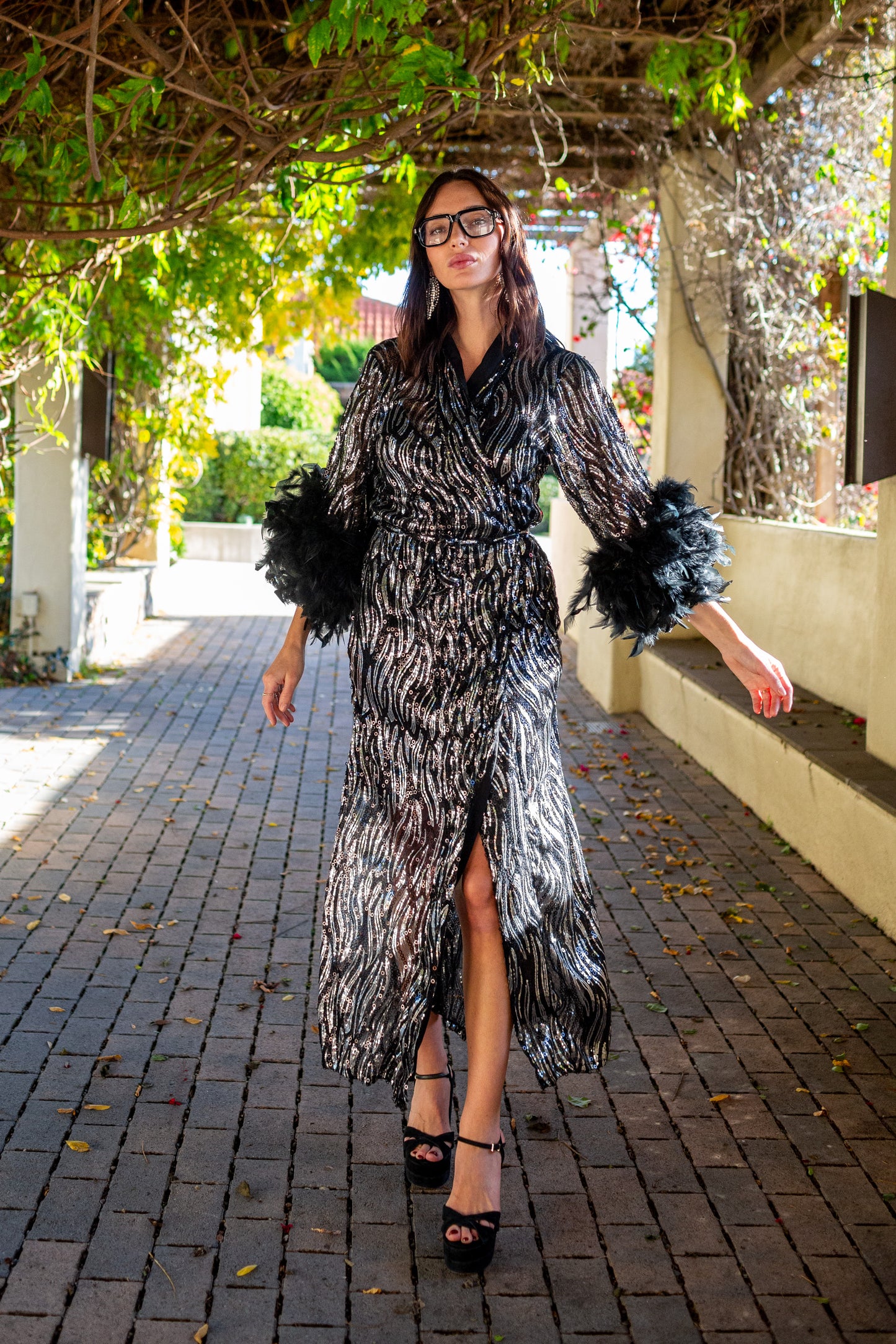 Marlene Wrap Dress in Champagne Noir