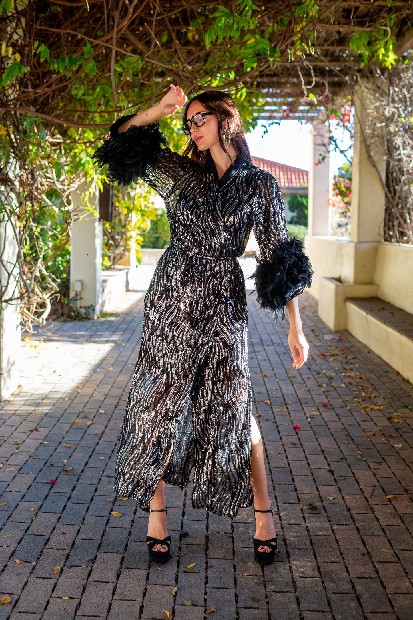 Marlene Wrap Dress in Champagne Noir