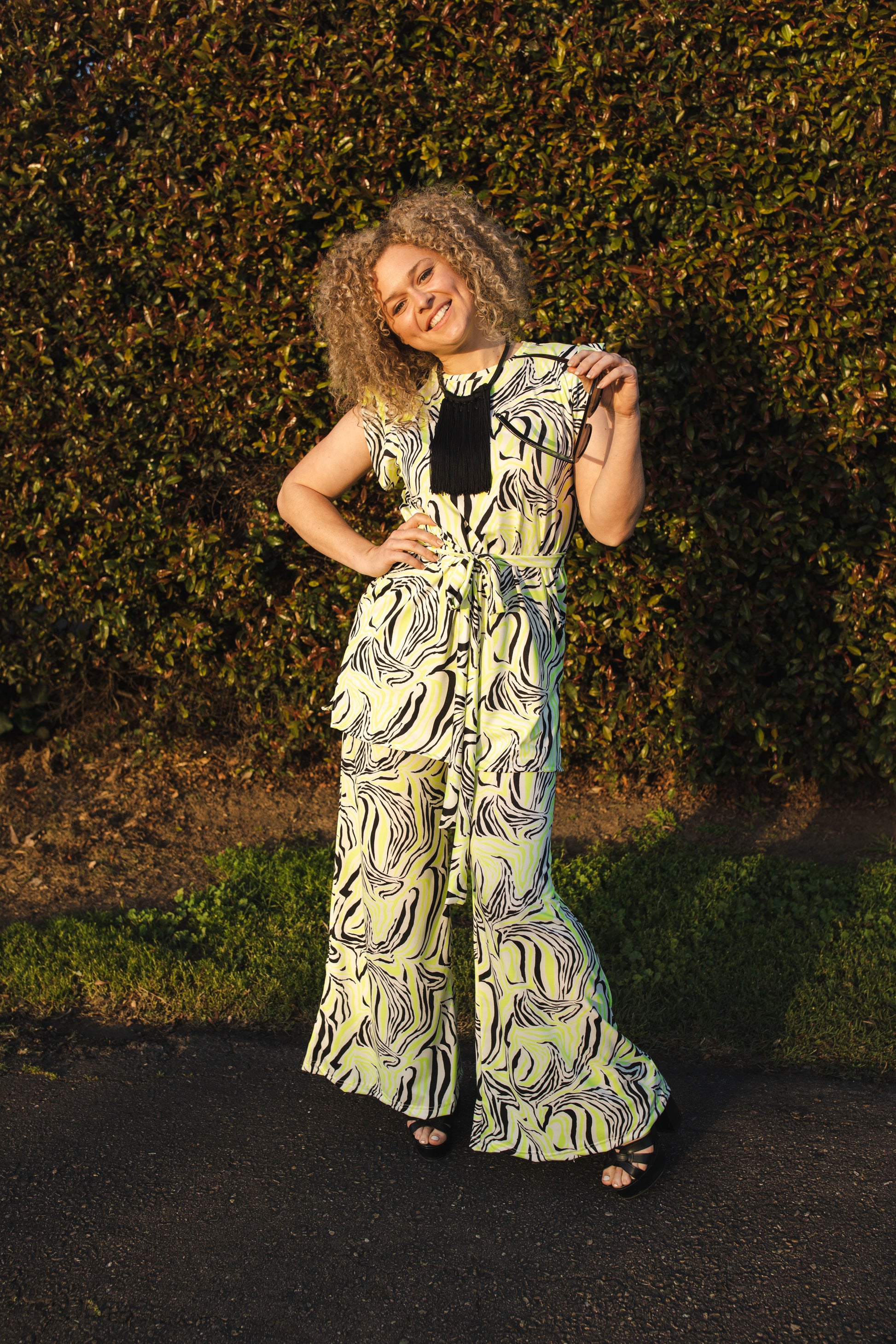 jennafer grace Neomarble tunic palazzo pant matching set black white neon yellow abstract zebra stripes abstract marble print marbling effect coord co-ord boho bohemian hippie romantic whimsical lounge loungewear resort nautical cabana beach unisex handmade in california usa