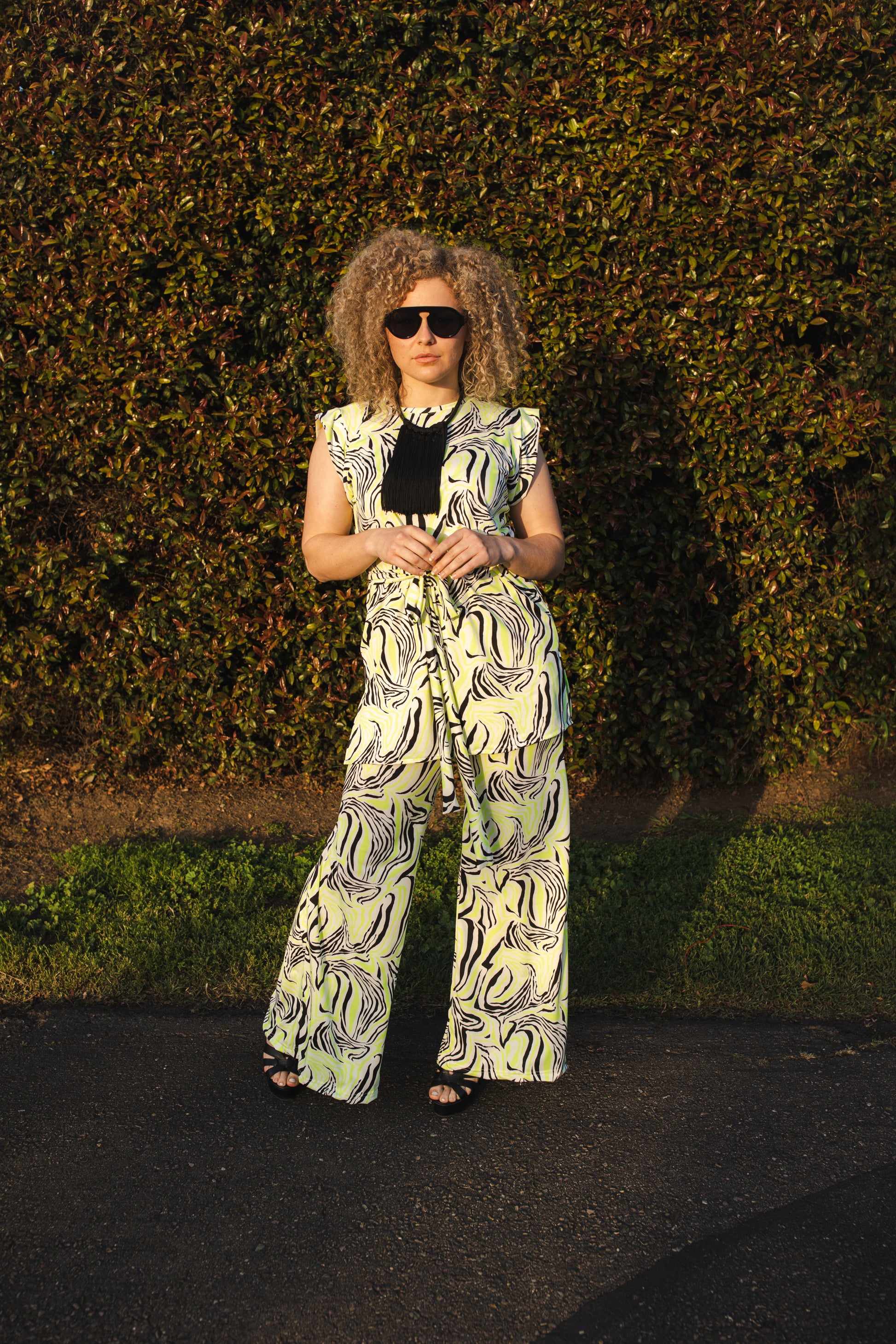 jennafer grace Neomarble tunic palazzo pant matching set black white neon yellow abstract zebra stripes abstract marble print marbling effect coord co-ord boho bohemian hippie romantic whimsical lounge loungewear resort nautical cabana beach unisex handmade in california usa