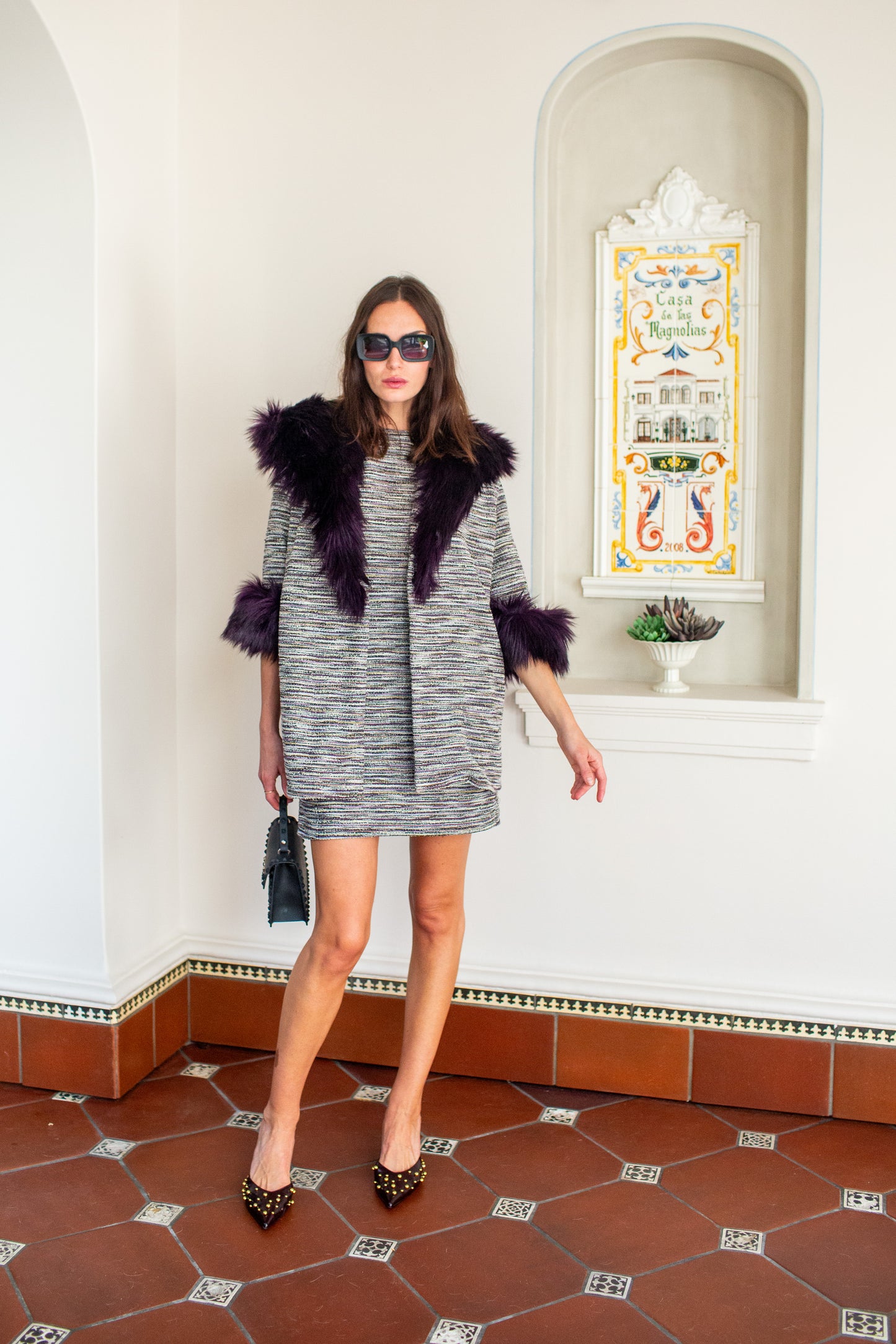 Penelope Swing Coat in Plum Horizon Boucle