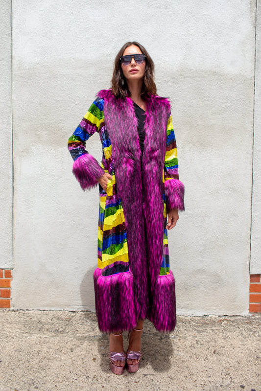Penny Deluxe Rainbow Road Faux Fur Jacket