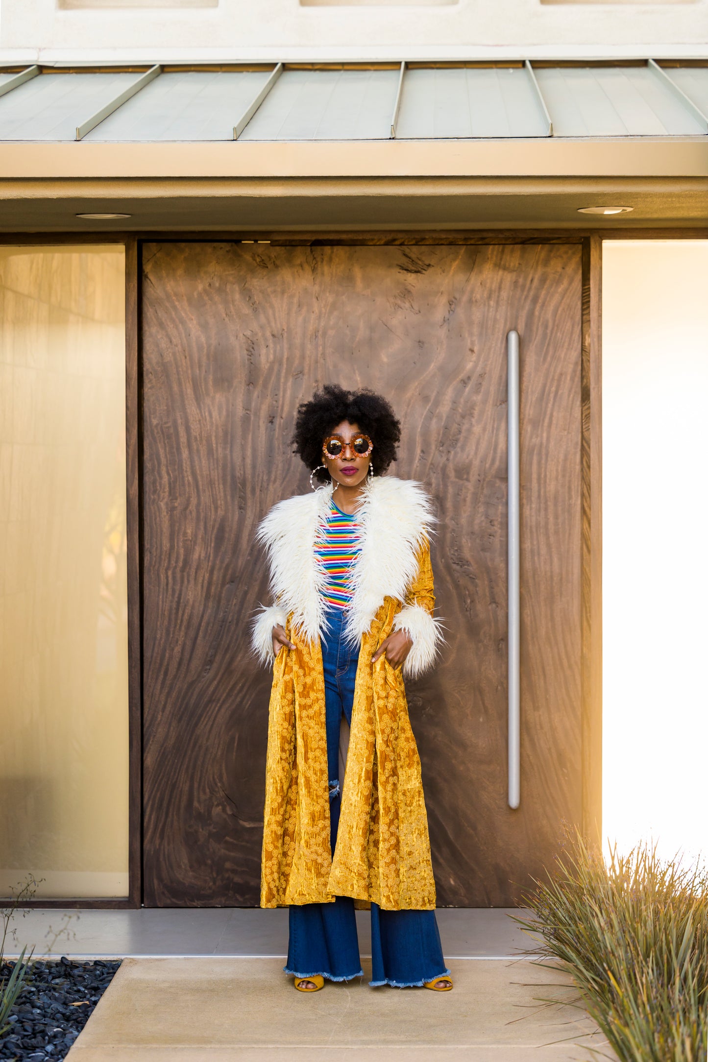 Penny Sunshine Embroidered Faux Fur Jacket