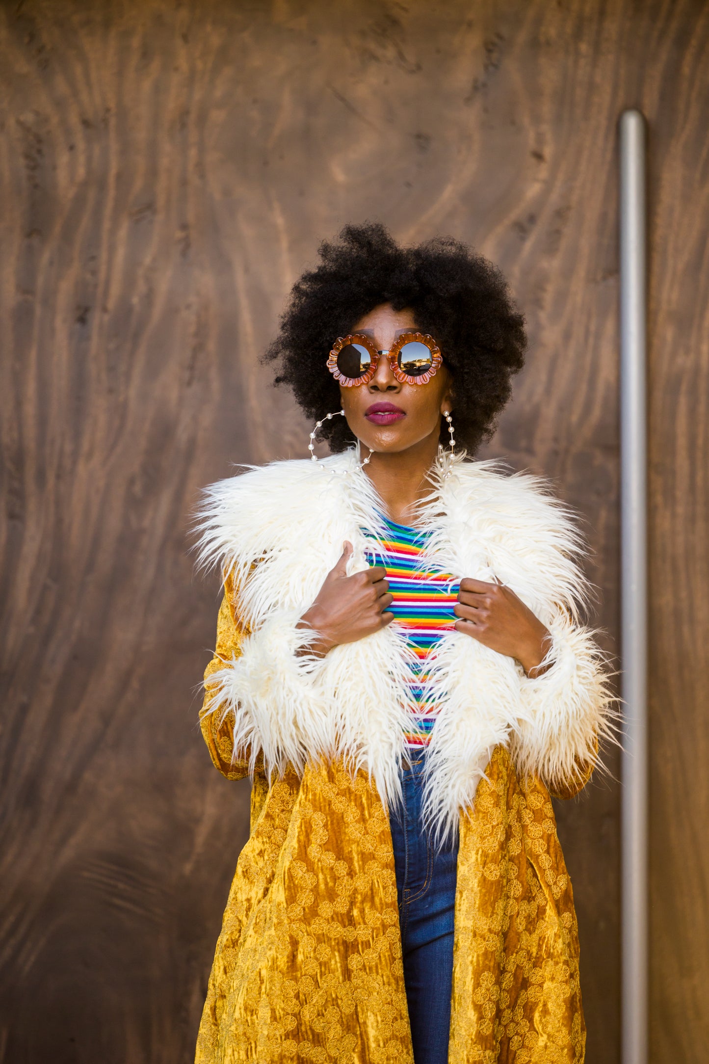 Penny Sunshine Embroidered Faux Fur Jacket