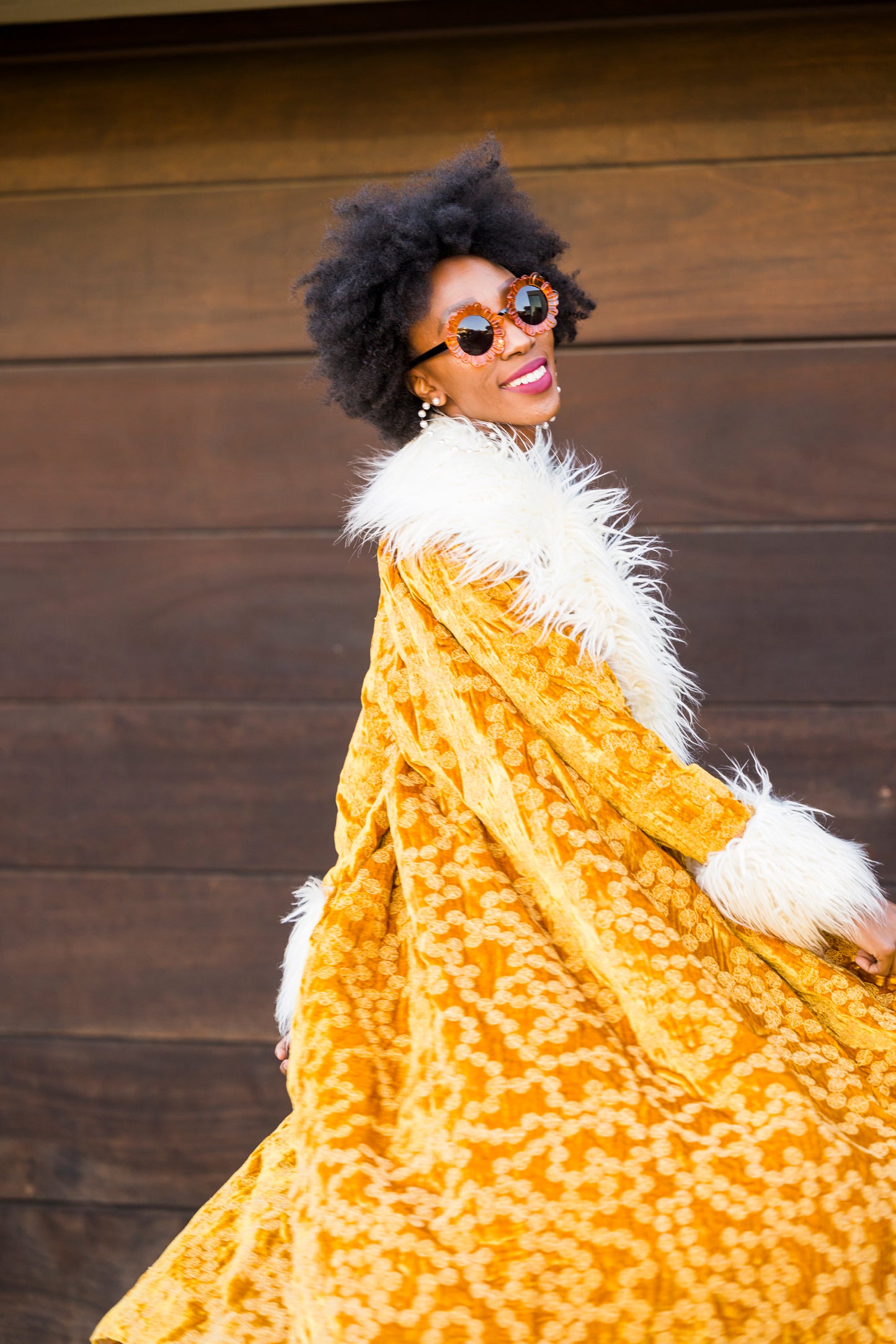 Penny Sunshine Embroidered Faux Fur Jacket