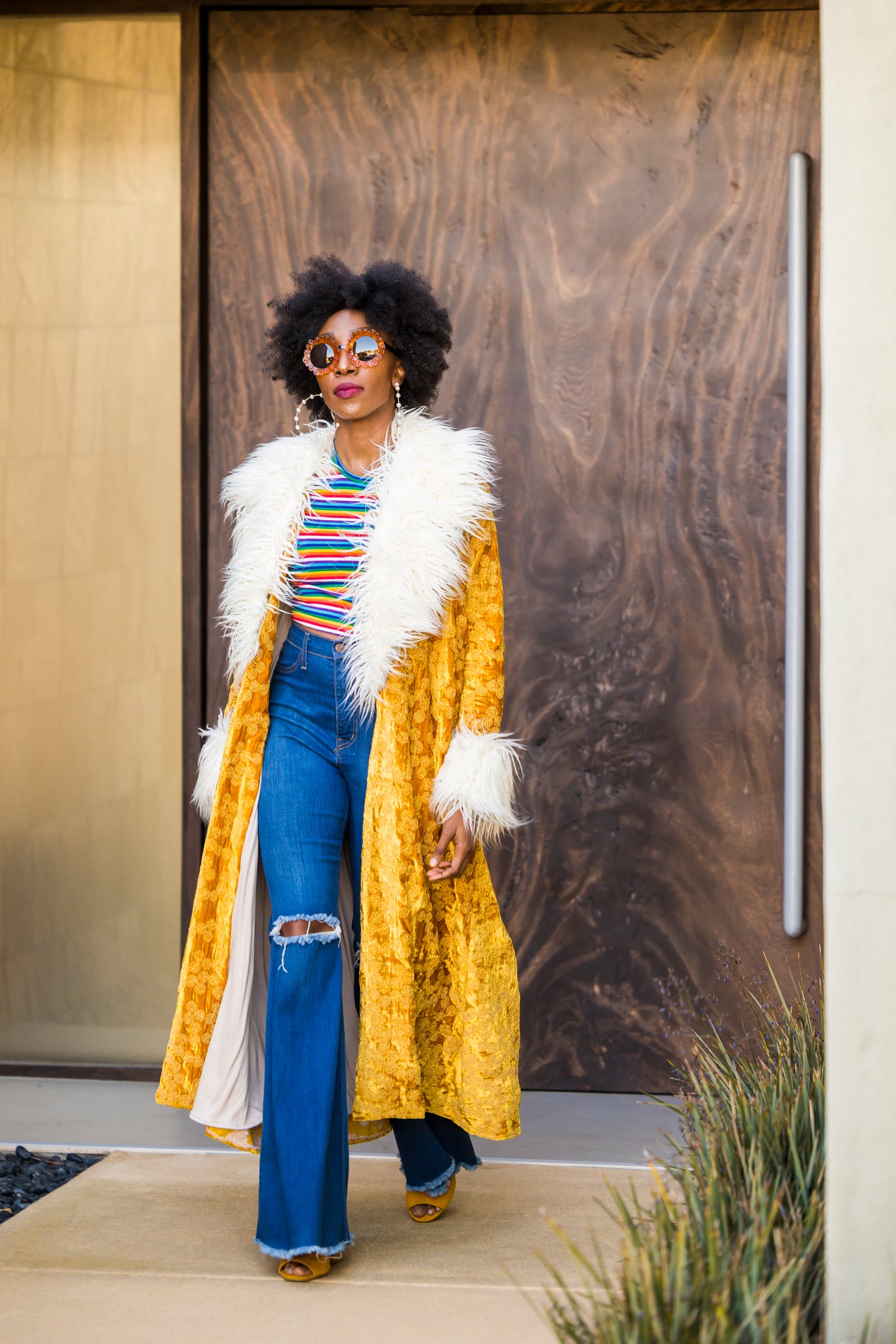 Penny Sunshine Embroidered Faux Fur Jacket
