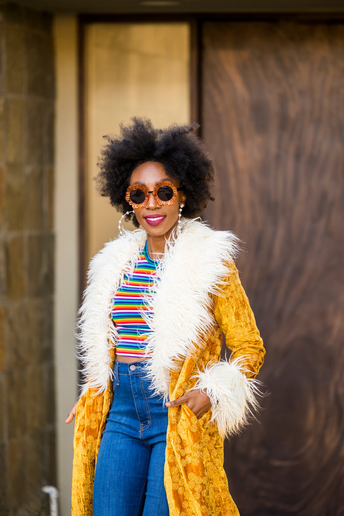 Penny Sunshine Embroidered Faux Fur Jacket