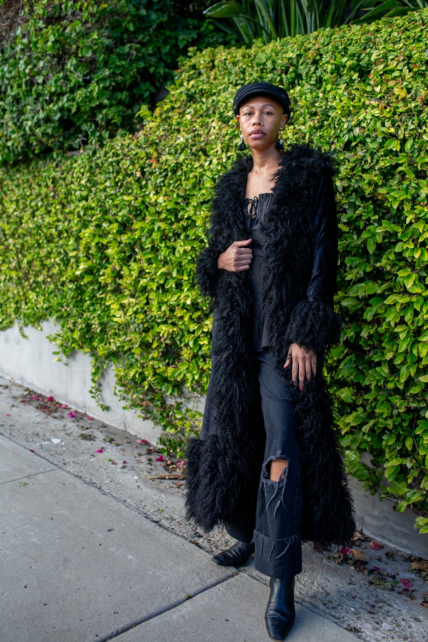 Penny Deluxe Baroque Black Velvet Faux Fur Jacket