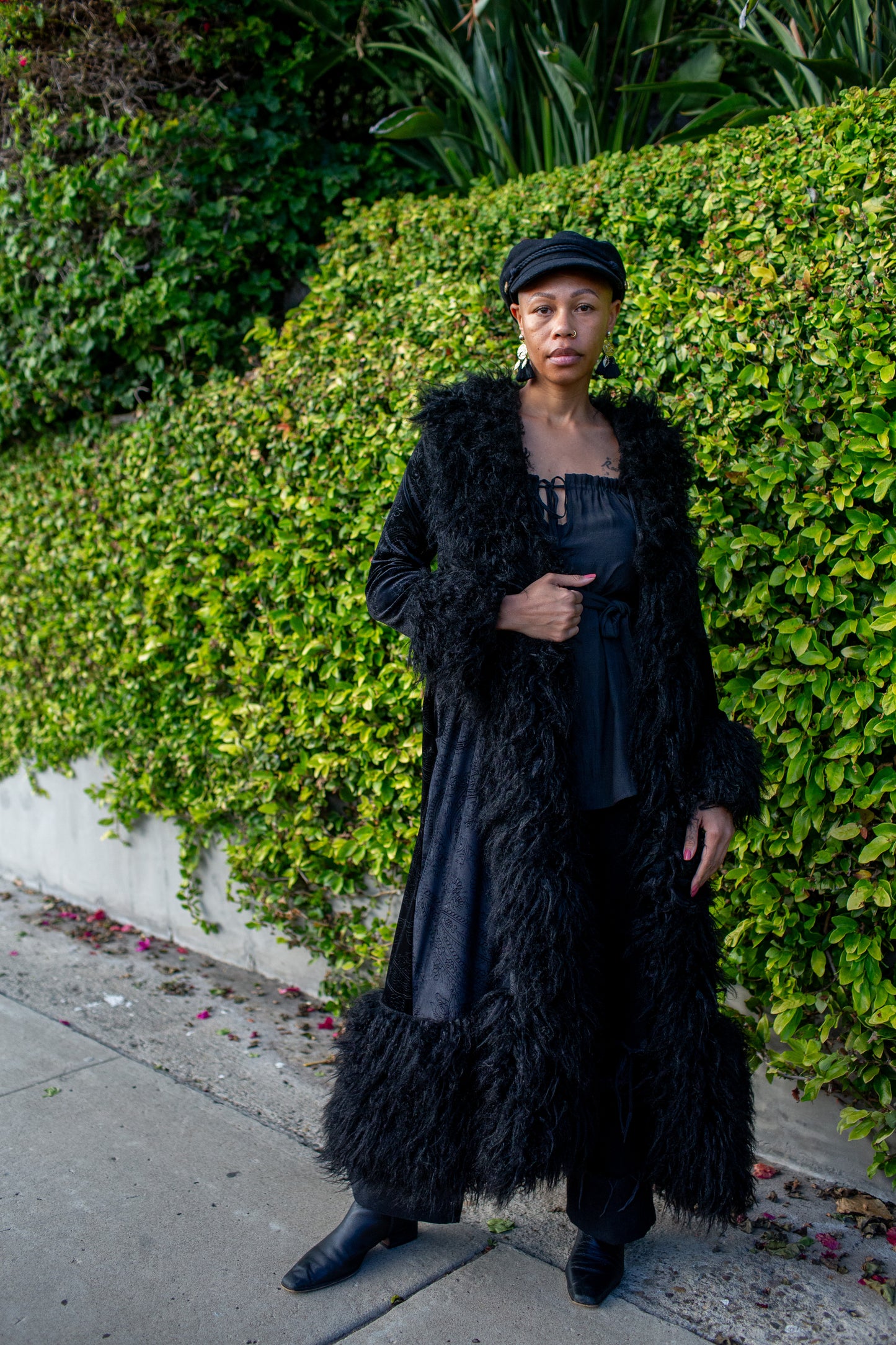 Penny Deluxe Baroque Black Velvet Faux Fur Jacket