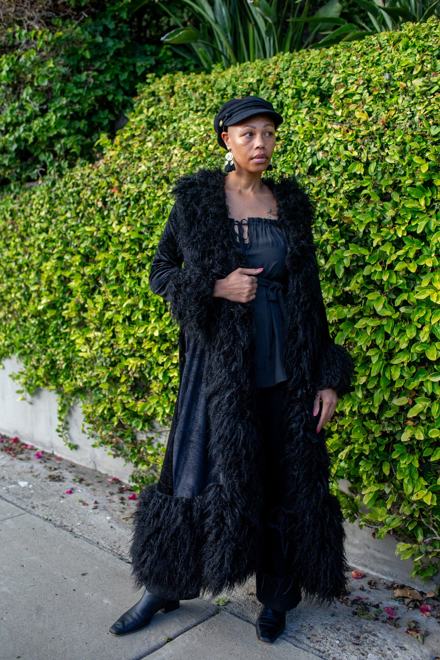Penny Deluxe Baroque Black Velvet Faux Fur Jacket