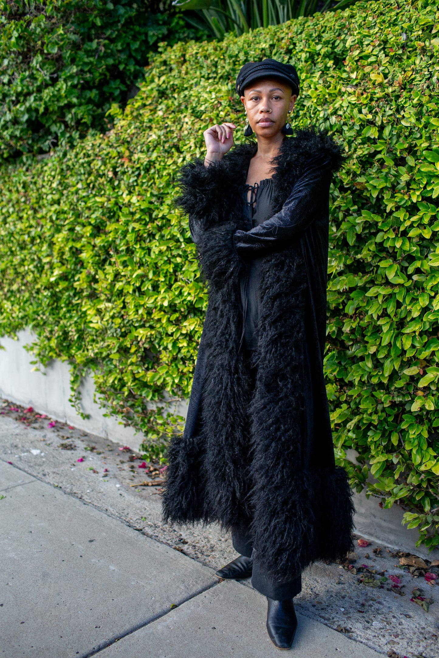 Penny Deluxe Baroque Black Velvet Faux Fur Jacket