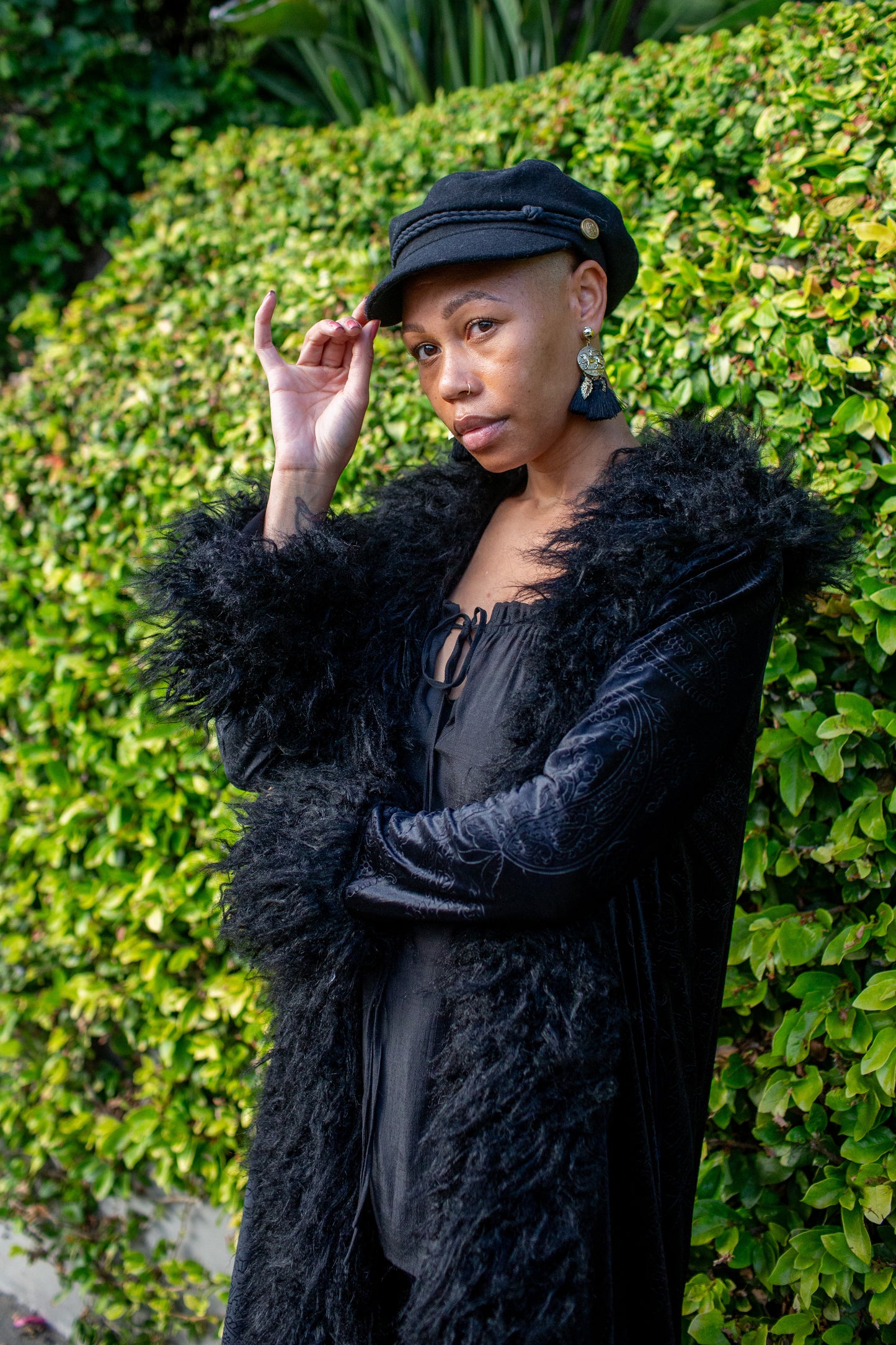Penny Deluxe Baroque Black Velvet Faux Fur Jacket