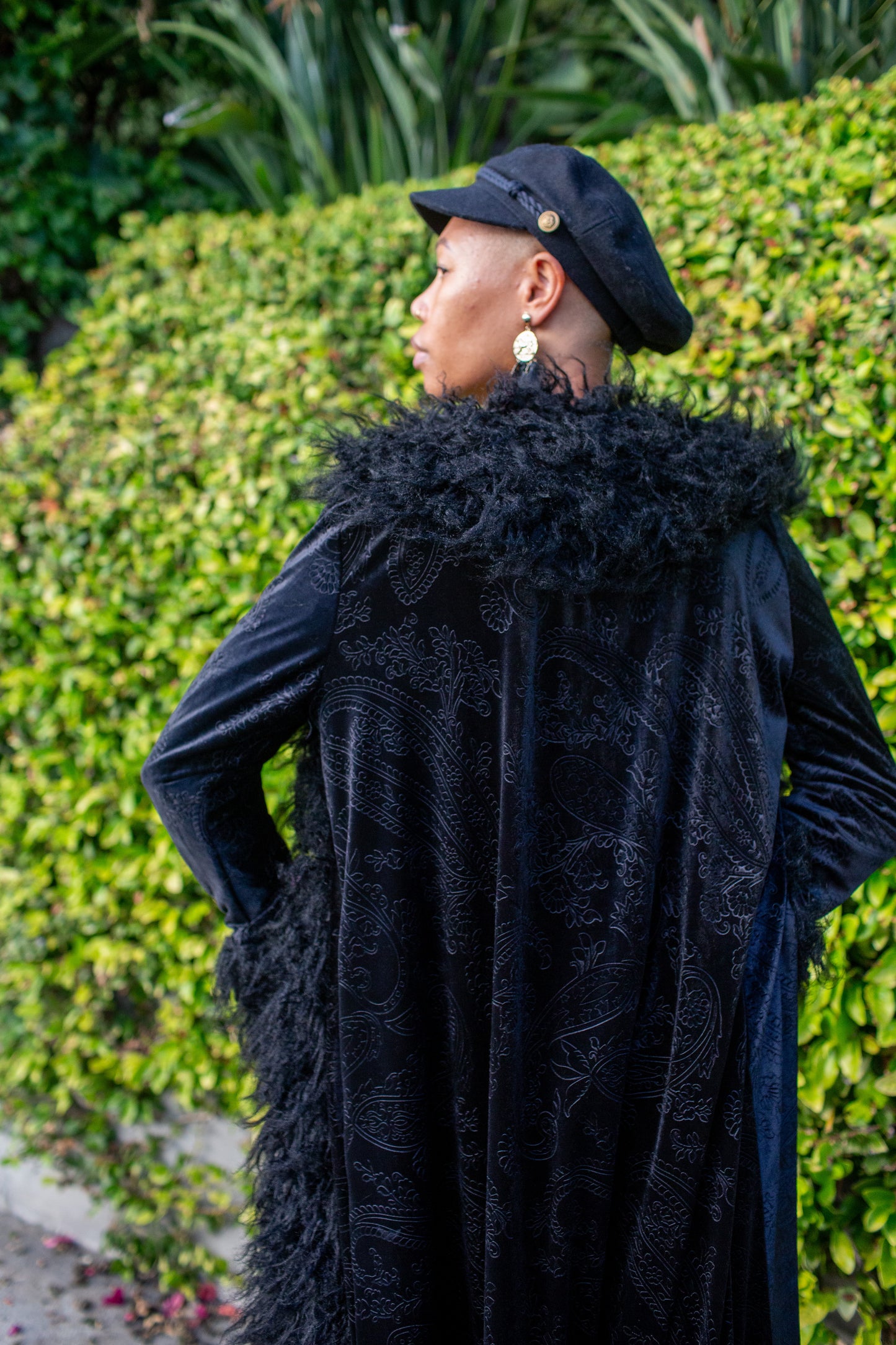 Penny Deluxe Baroque Black Velvet Faux Fur Jacket