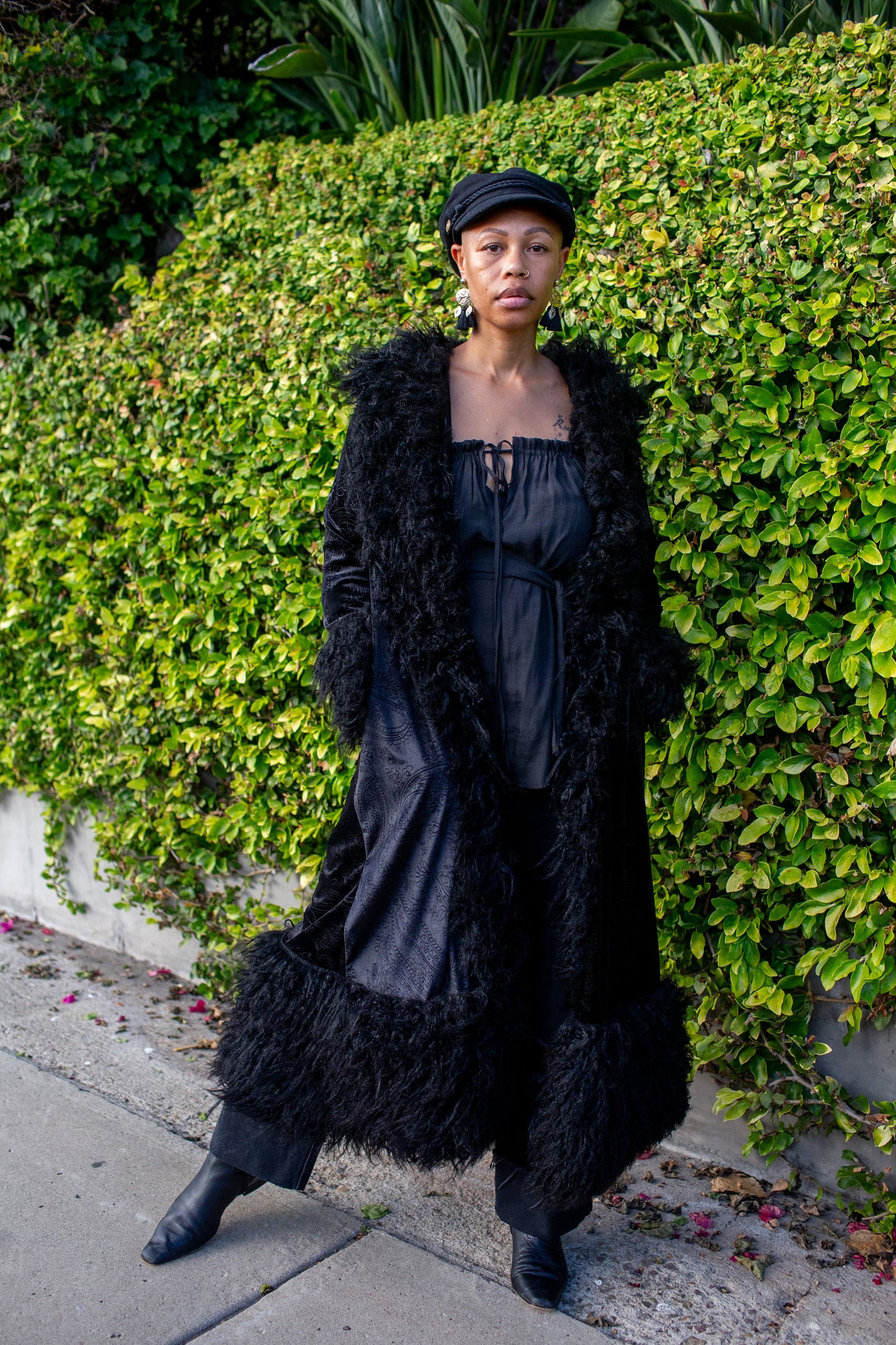Penny Deluxe Baroque Black Velvet Faux Fur Jacket