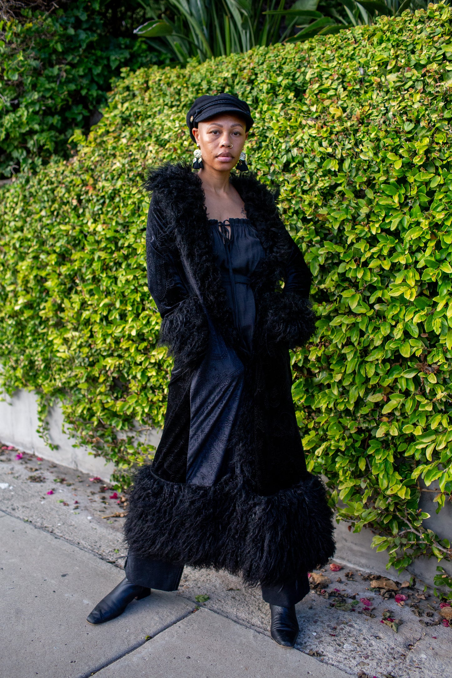 Penny Deluxe Baroque Black Velvet Faux Fur Jacket