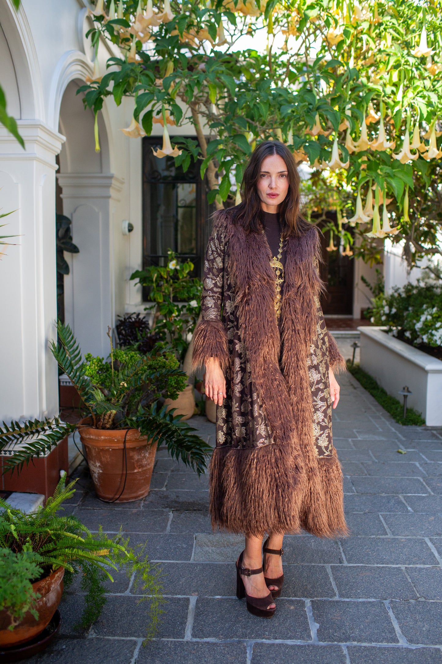 Penny Deluxe Filigree Morena Faux Fur Trim Coat