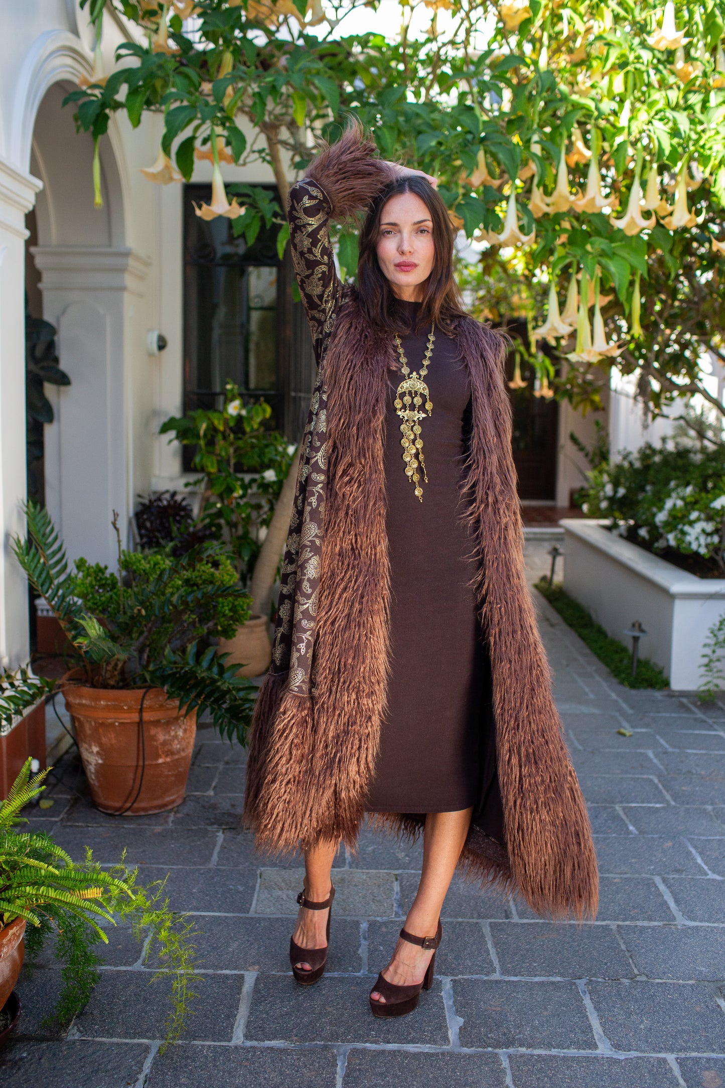 Penny Deluxe Filigree Morena Faux Fur Trim Coat