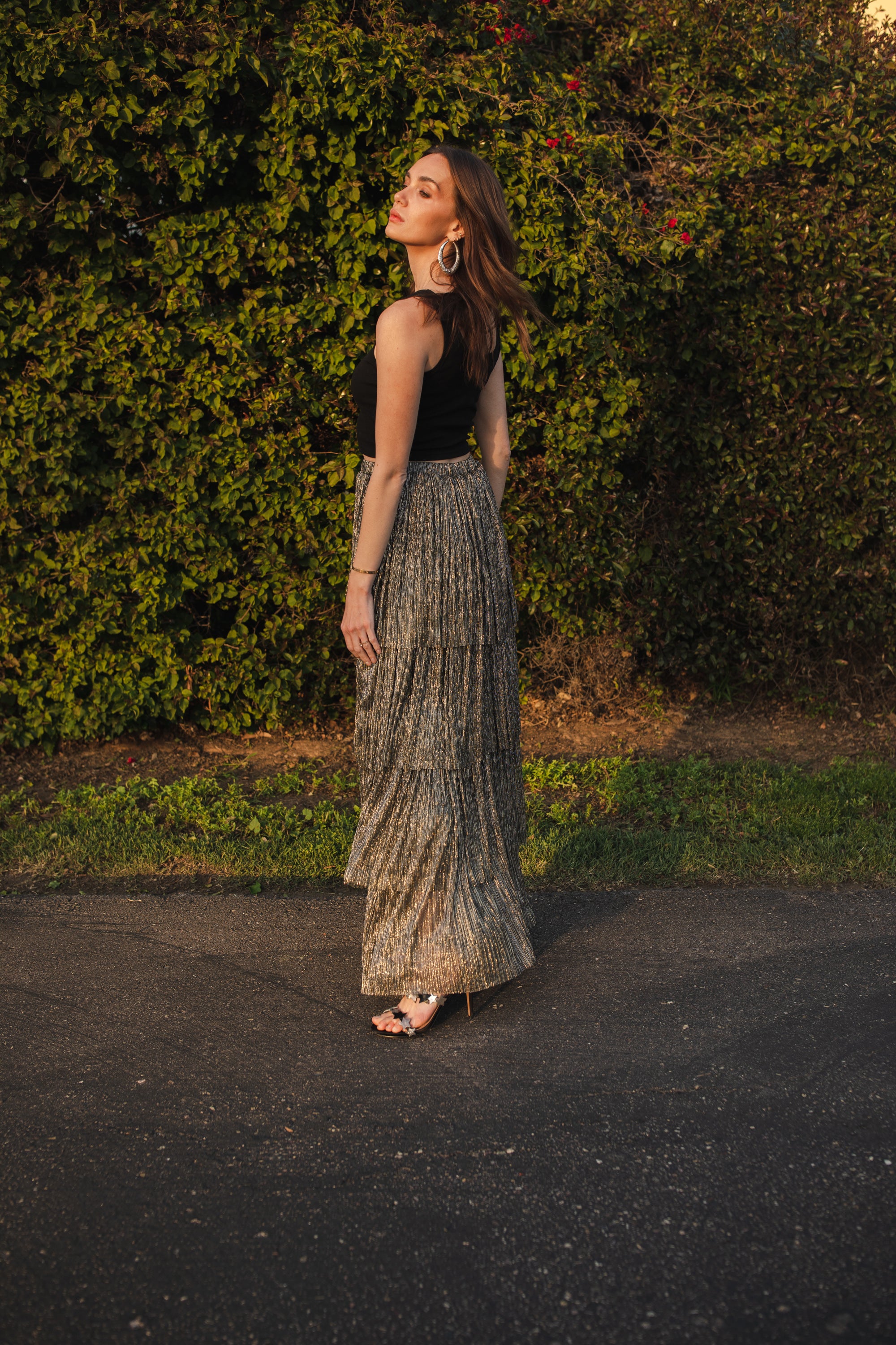 Pewter Tiered Maxi Skirt