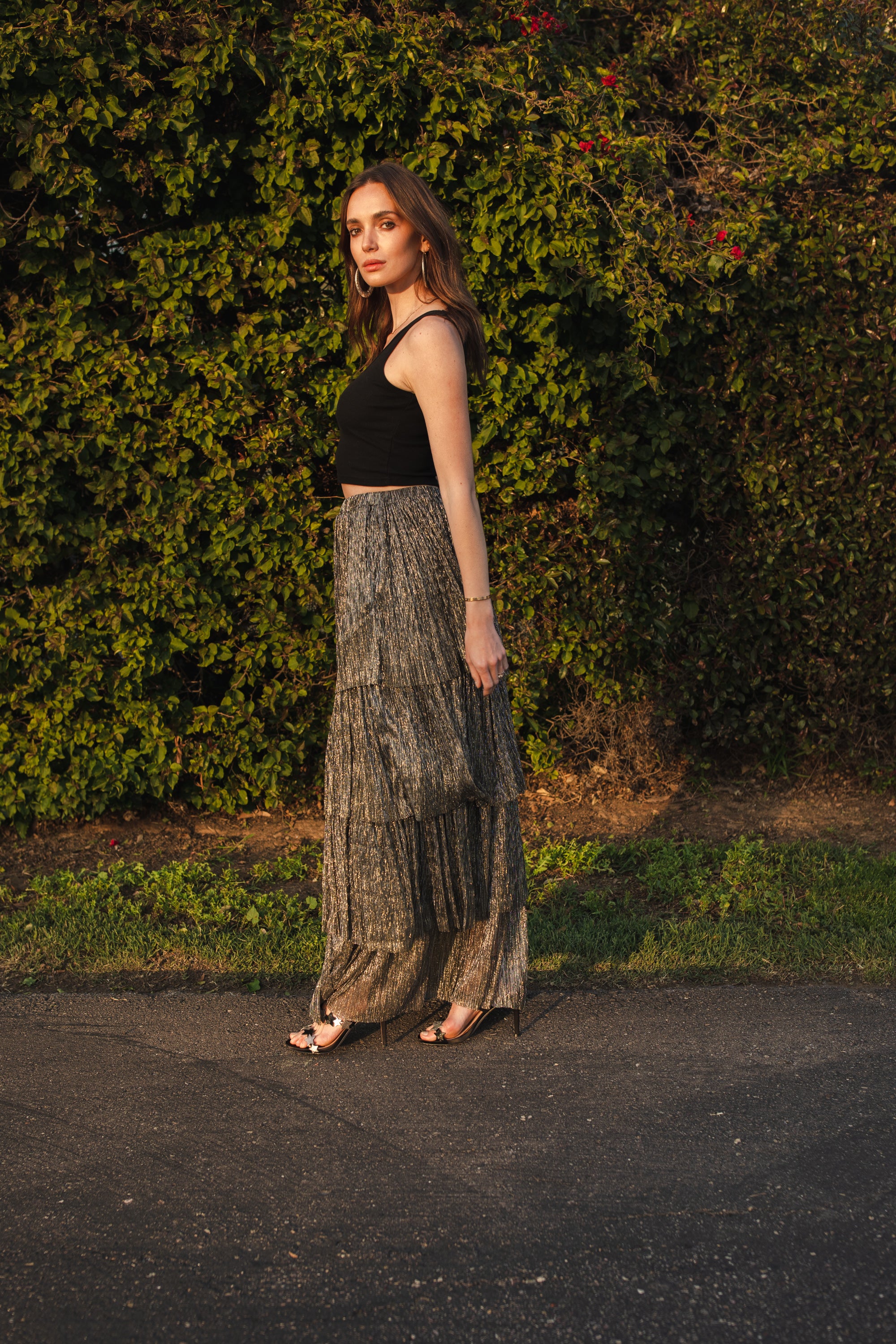 Gray tiered shop maxi skirt