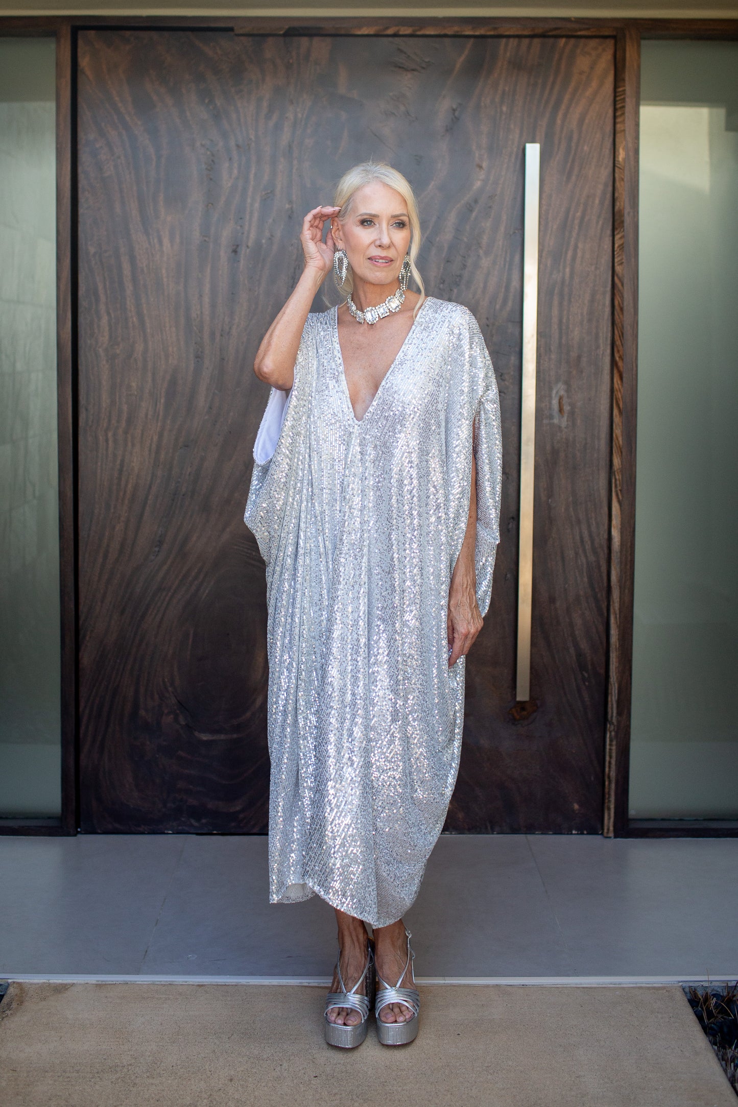 Platinum Sequin Caftan Kaftan Dress