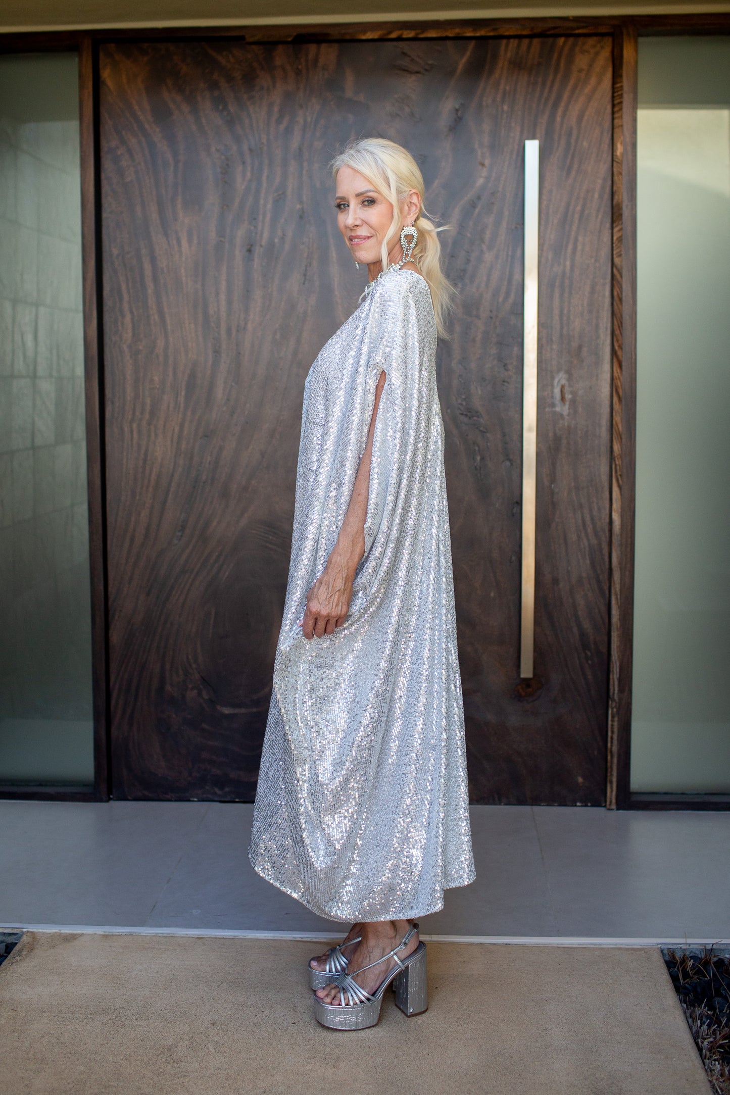 Platinum Sequin Caftan Kaftan Dress