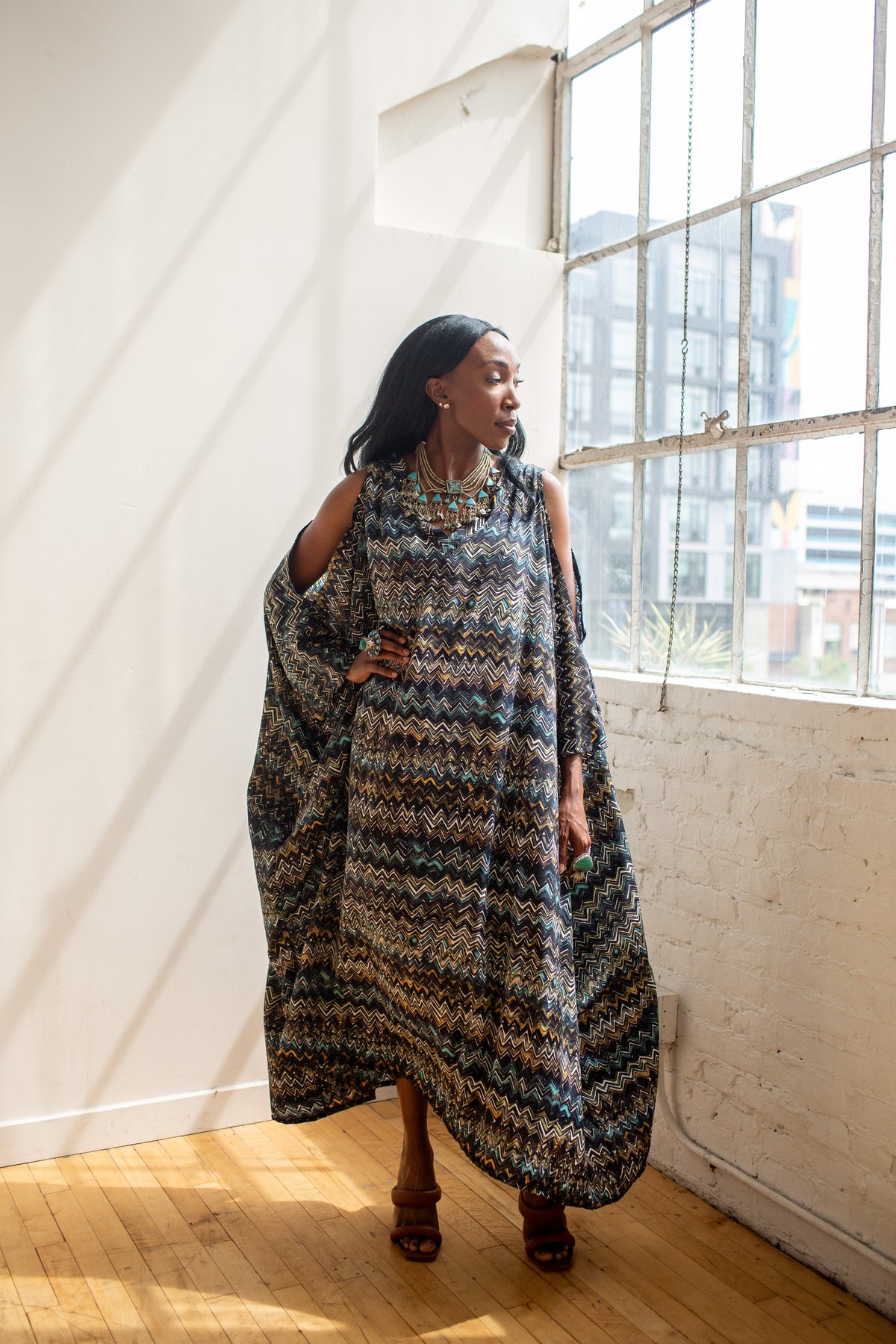 Allegra Caftan in Oxidized Chev