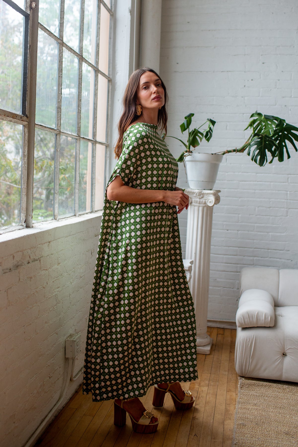 Roma Column Caftan In Vert Cannage