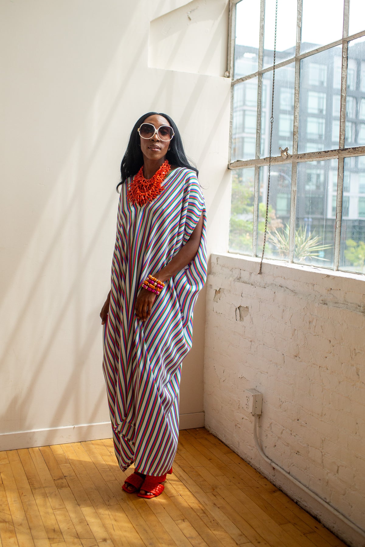 Cafe au Soleil Striped Caftan