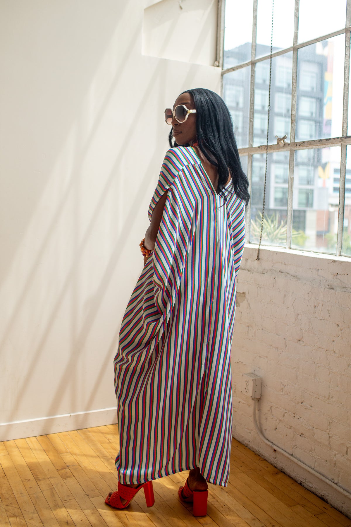 Cafe au Soleil Striped Caftan