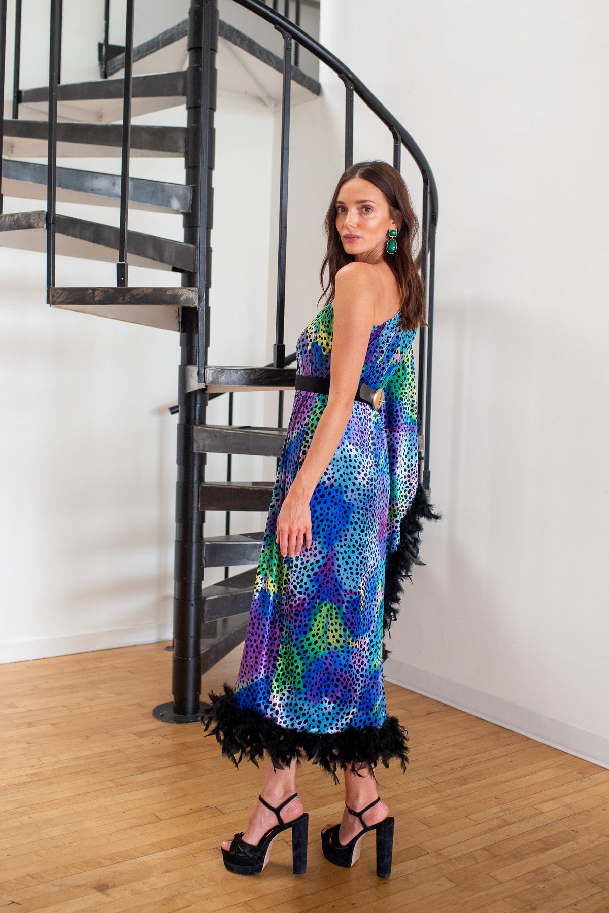 Venom One Shoulder Caftan in Electric Eden PRE-ORDER