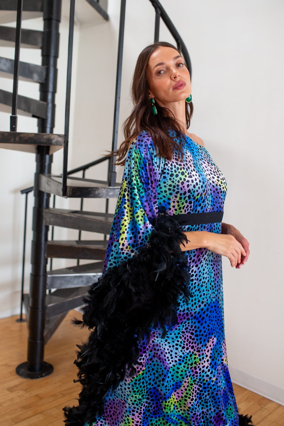 Venom One Shoulder Caftan in Electric Eden PRE-ORDER