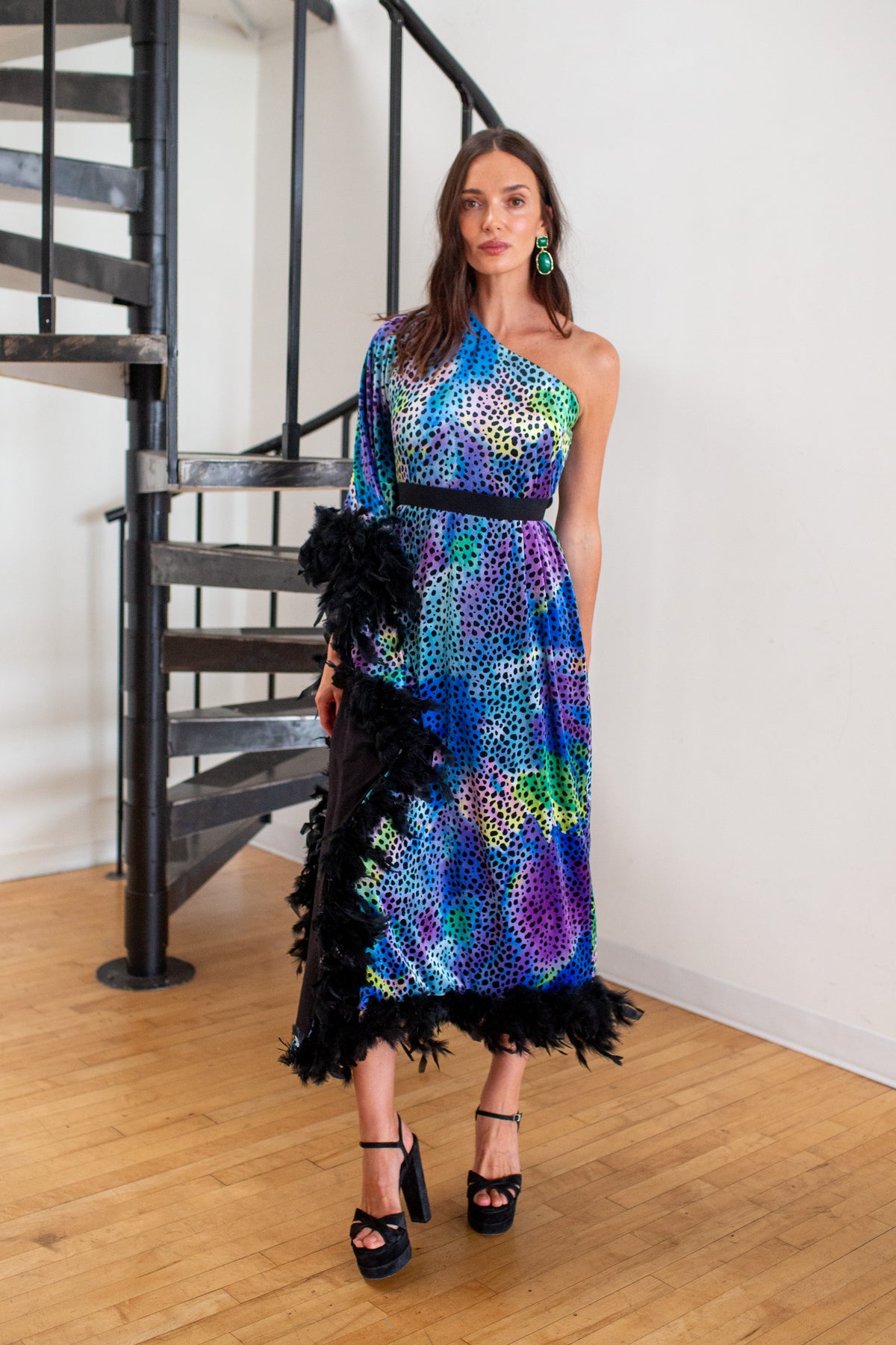 Venom One Shoulder Caftan in Electric Eden PRE-ORDER